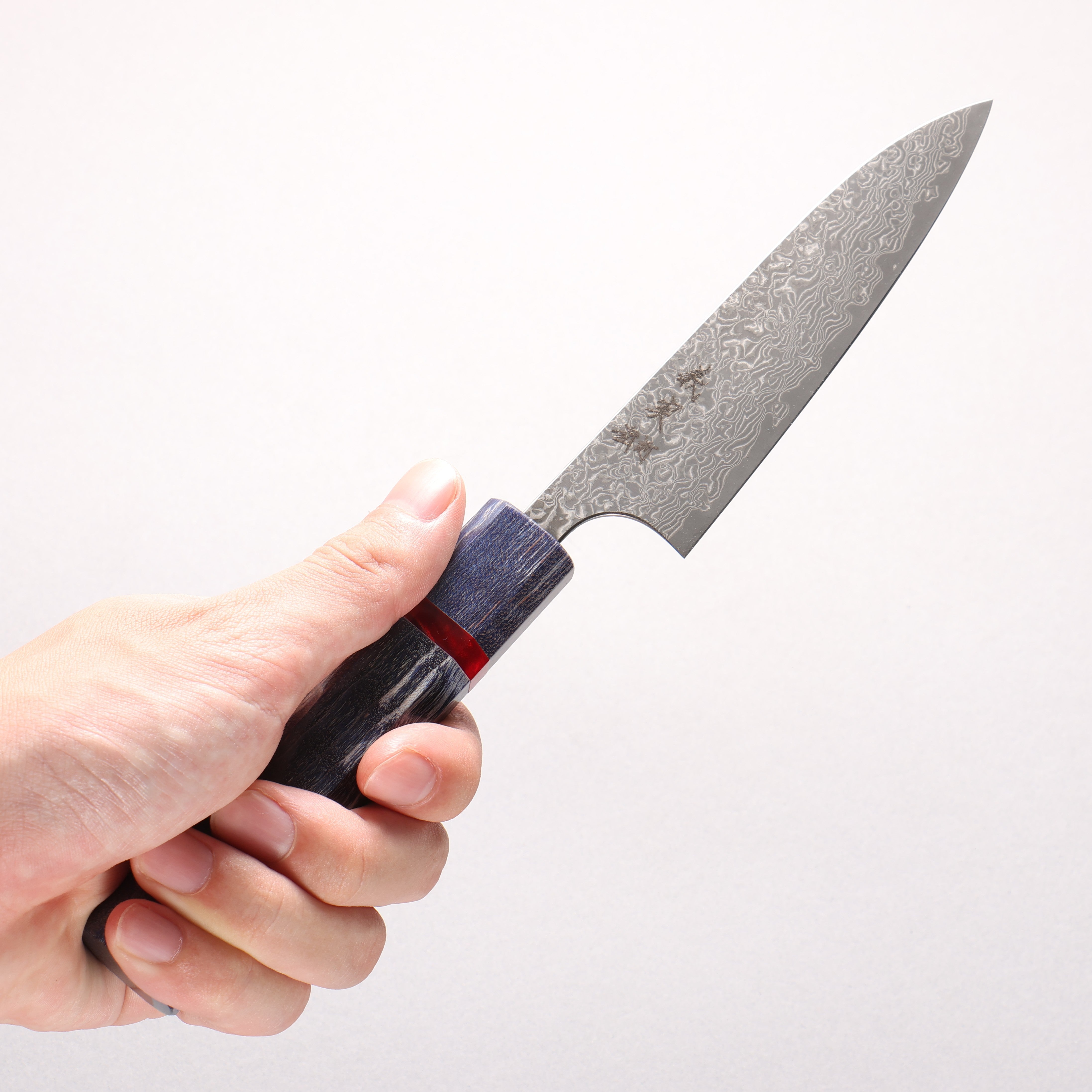 Yoshimi Kato VG10 Black Damascus Petty-Utility 120mm Blue Stabilized Wood (With Red Ring) Handle