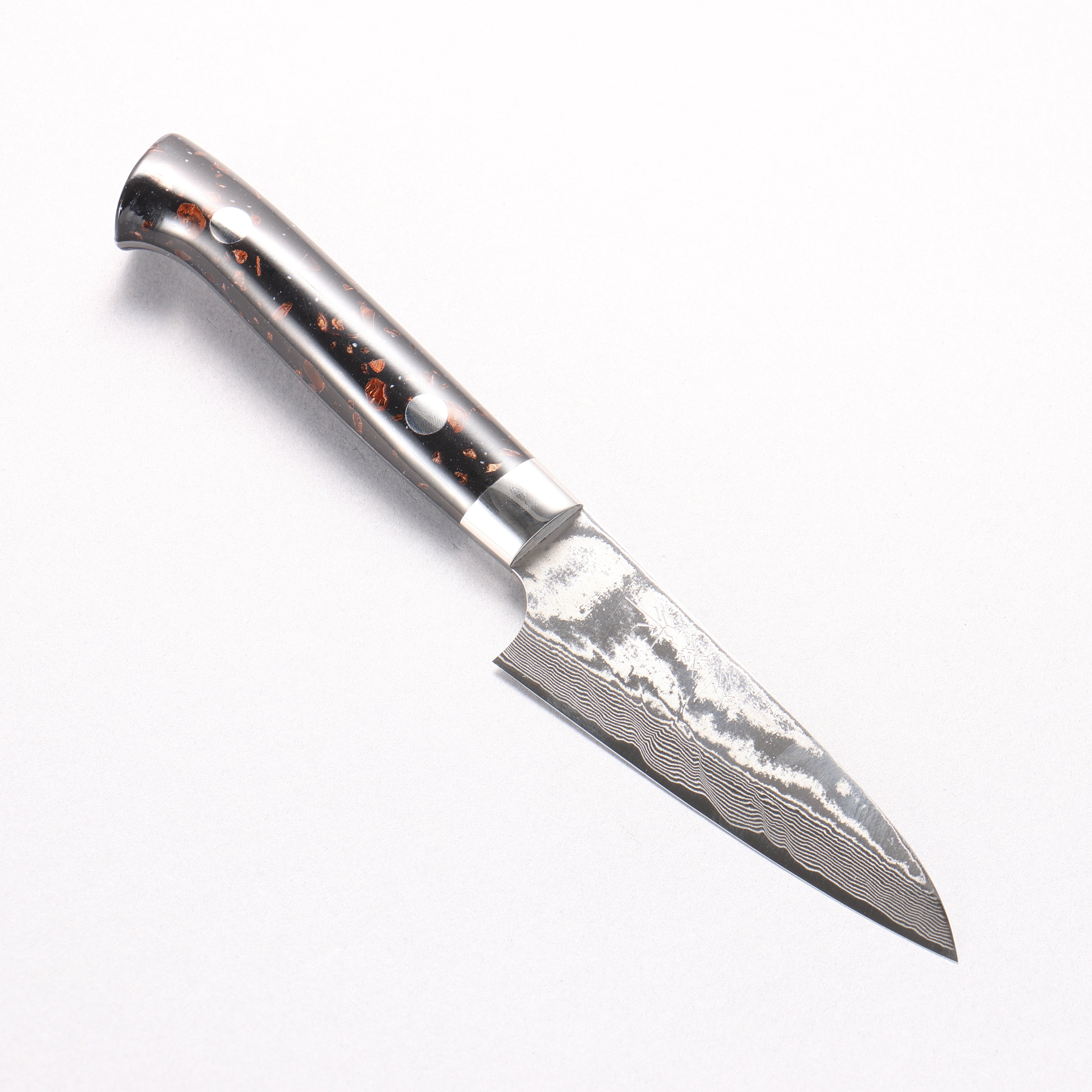 Takeshi Saji SPG STRIX Damascus Petty-Utility 90mm Black/Brown Corian Handle