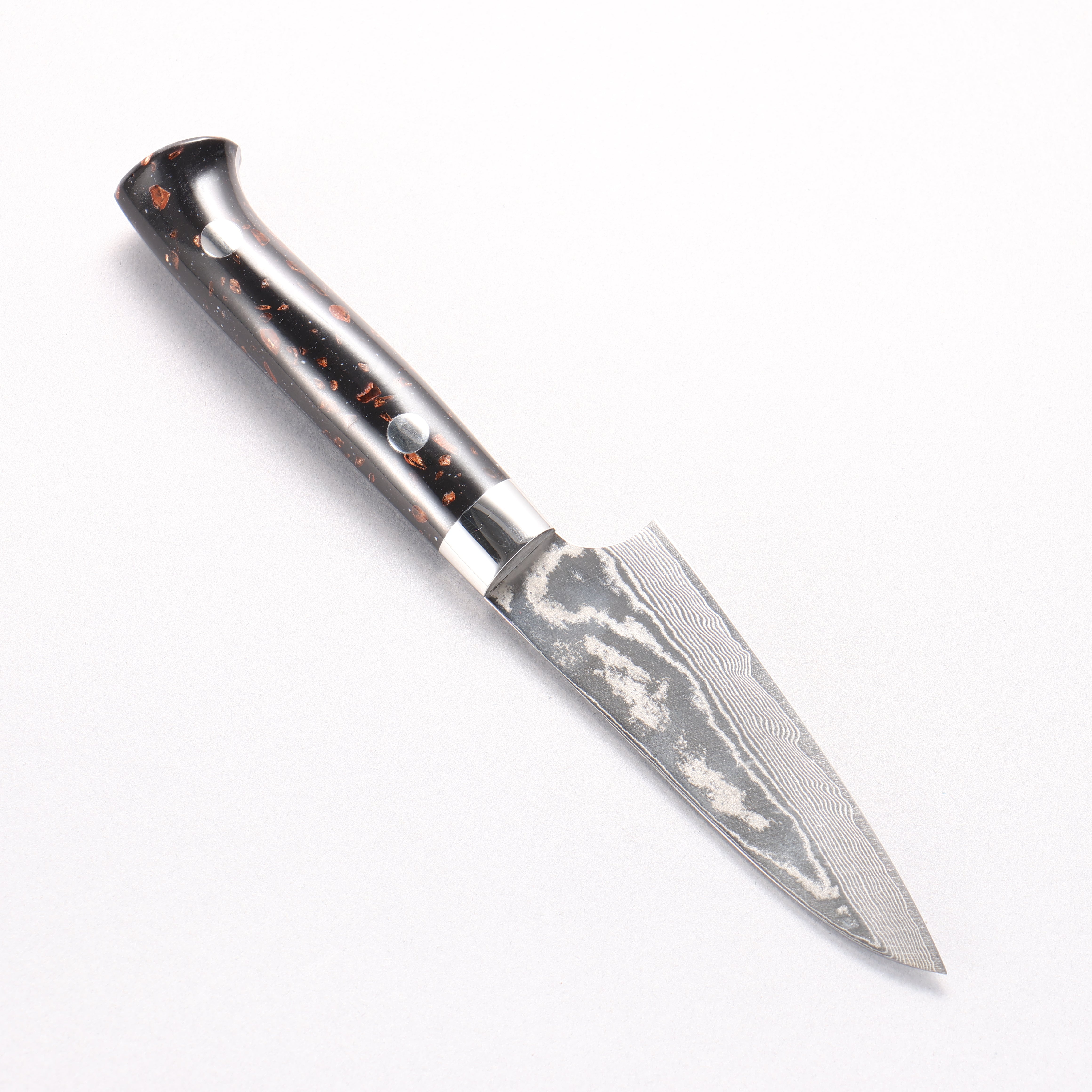 Takeshi Saji SPG STRIX Damascus Petty-Utility 90mm Black/Brown Corian Handle