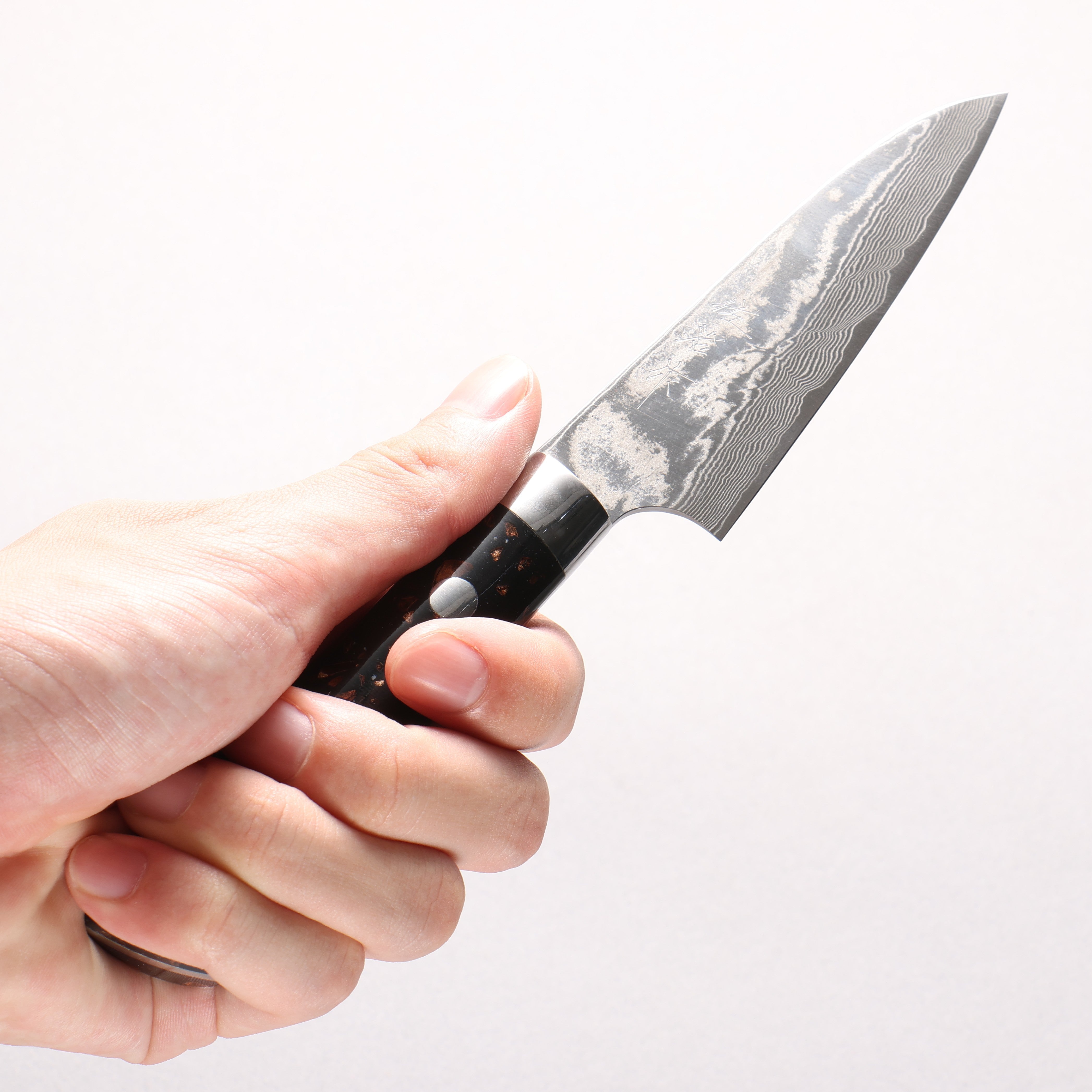 Takeshi Saji SPG STRIX Damascus Petty-Utility 90mm Black/Brown Corian Handle