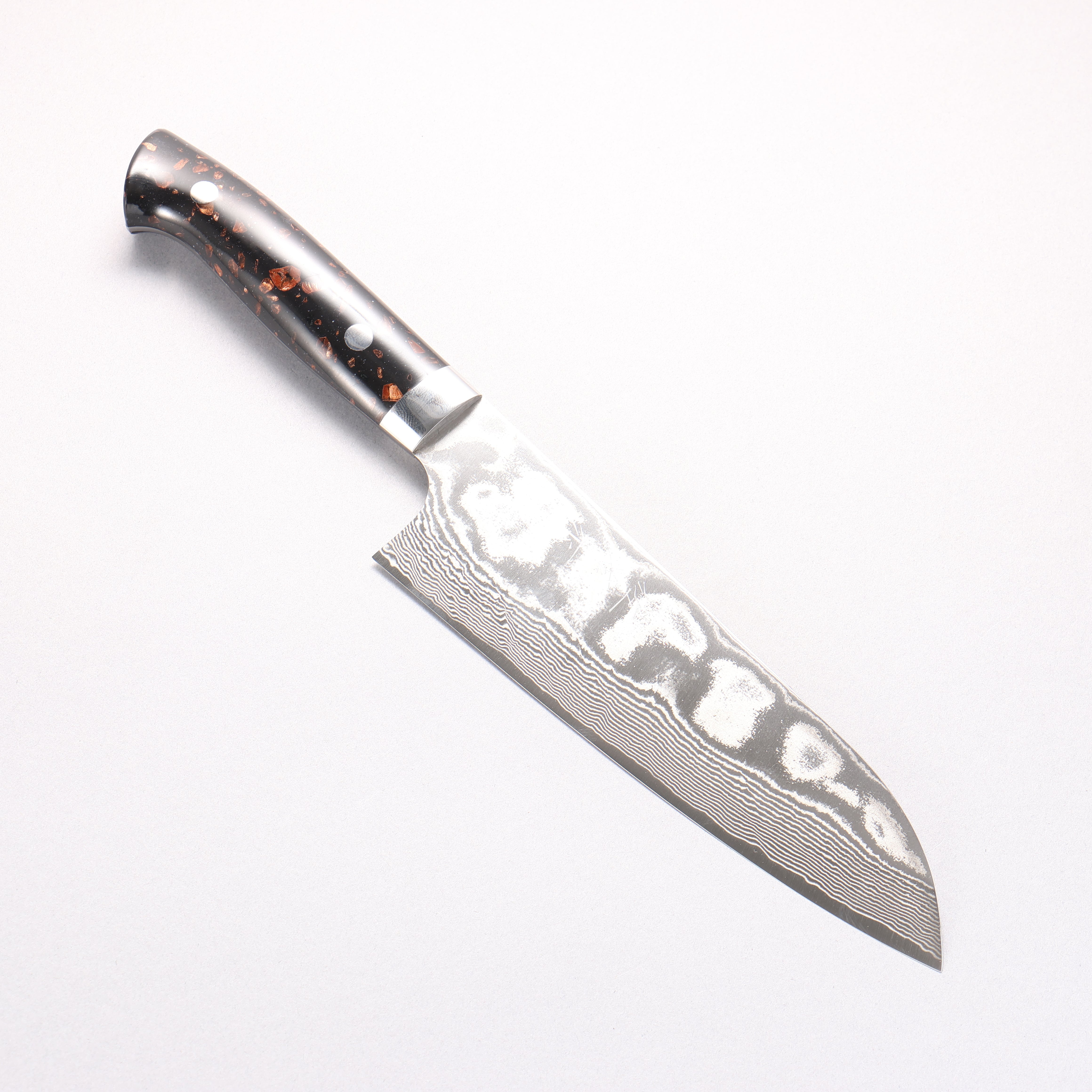 Takeshi Saji SPG STRIX Damascus Santoku 180mm Black/Brown Corian Handle - Seisuke Knife