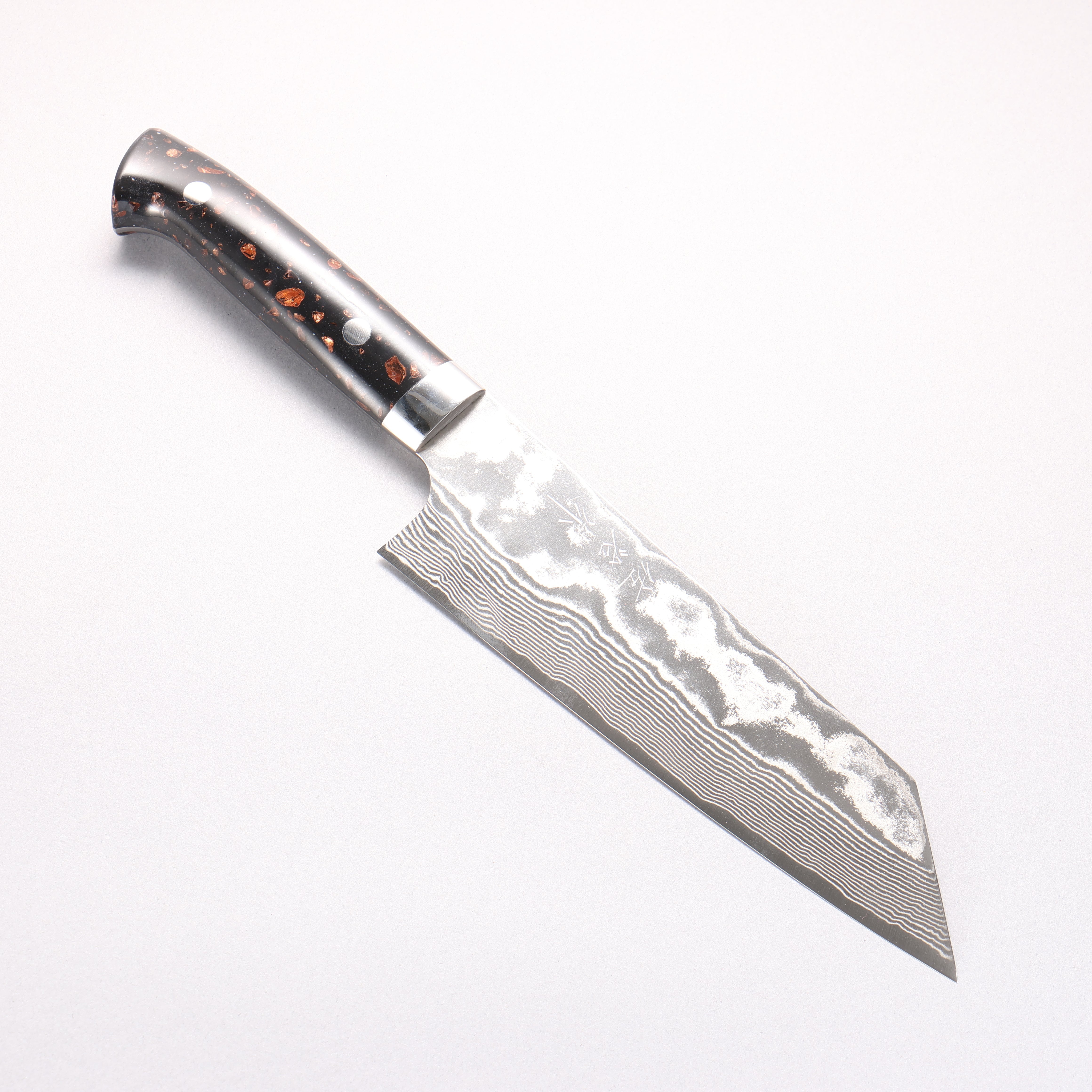 Takeshi Saji SPG STRIX Damascus Bunka 180mm Black/Brown Corian Handle