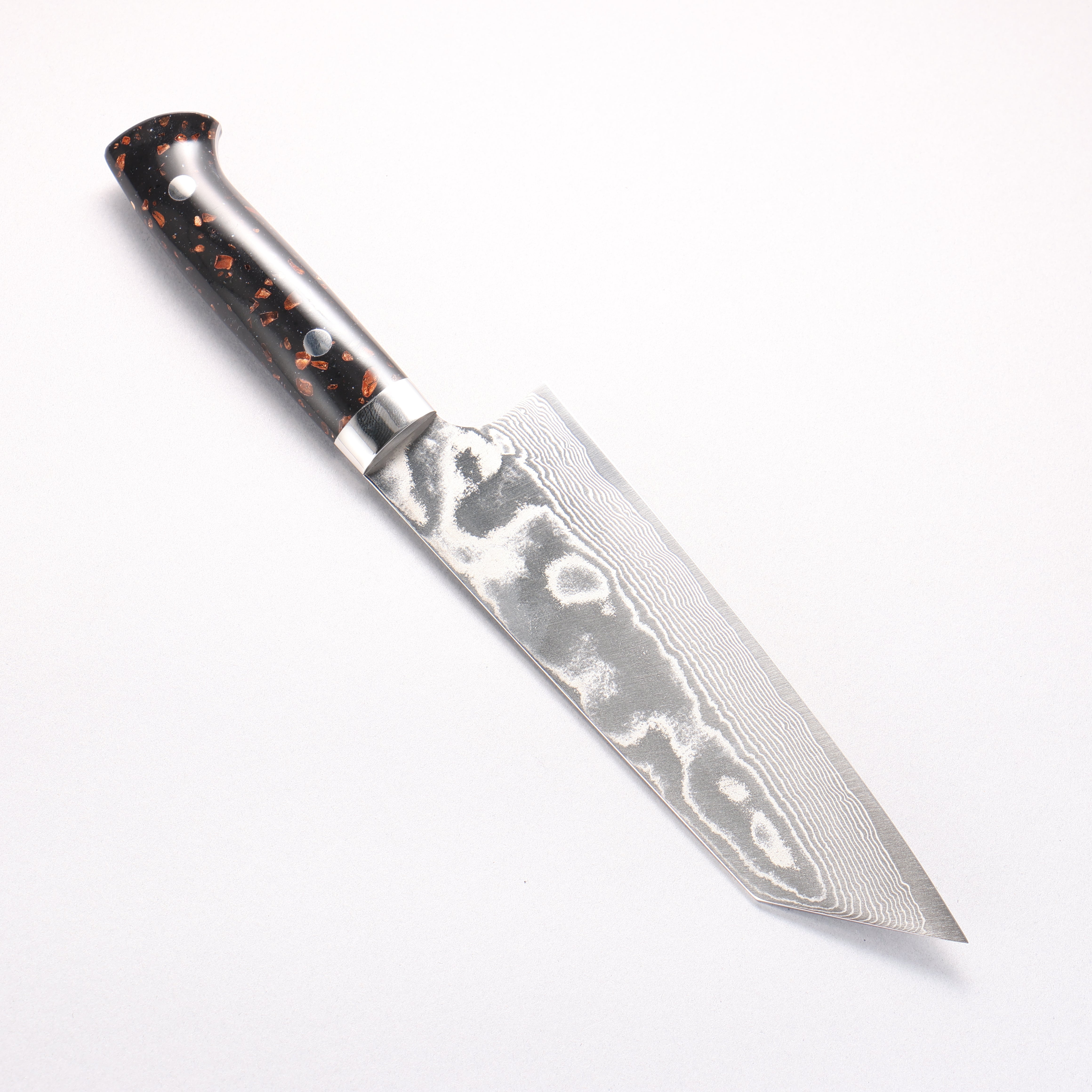 Takeshi Saji SPG STRIX Damascus Bunka 180mm Black/Brown Corian Handle