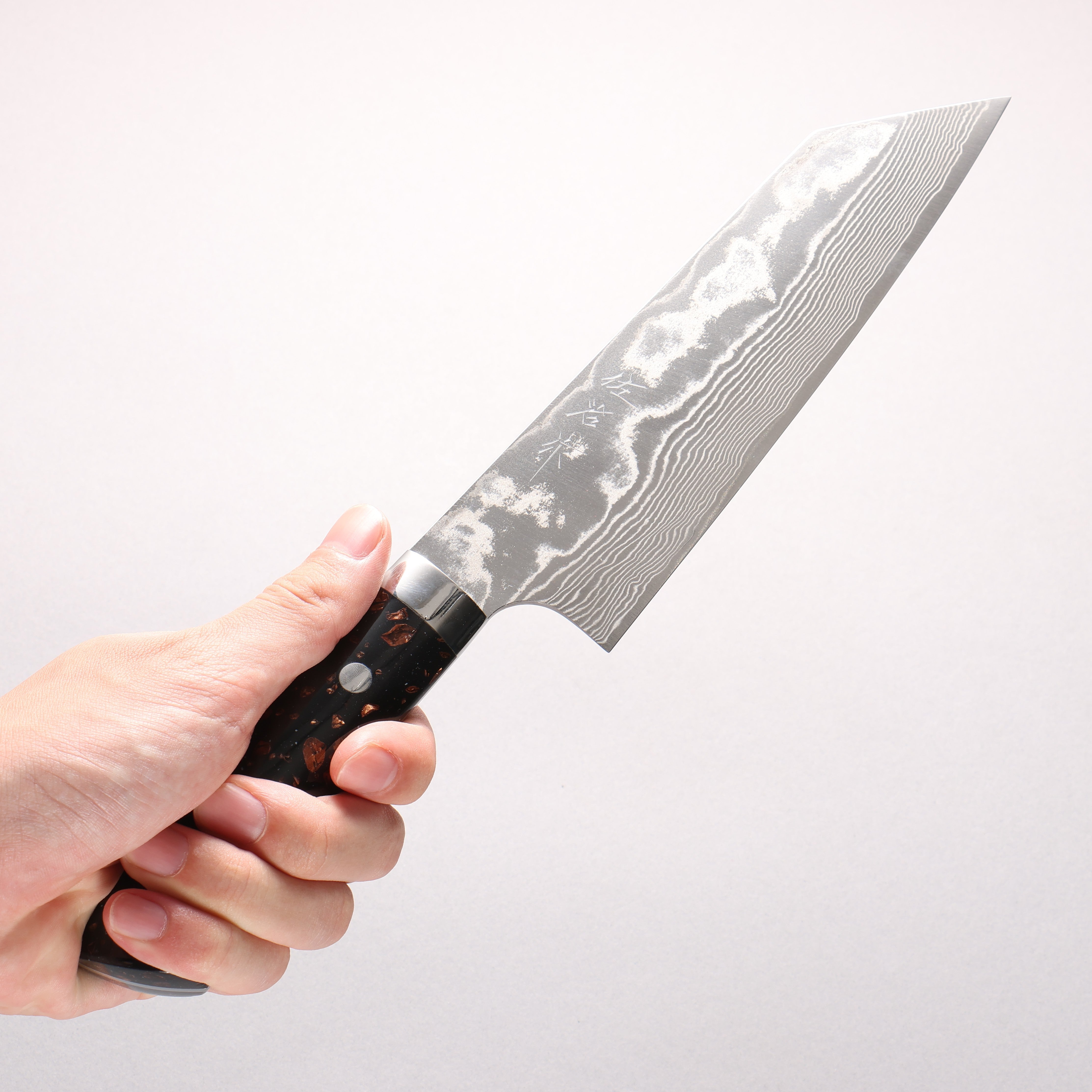 Takeshi Saji SPG STRIX Damascus Bunka 180mm Black/Brown Corian Handle