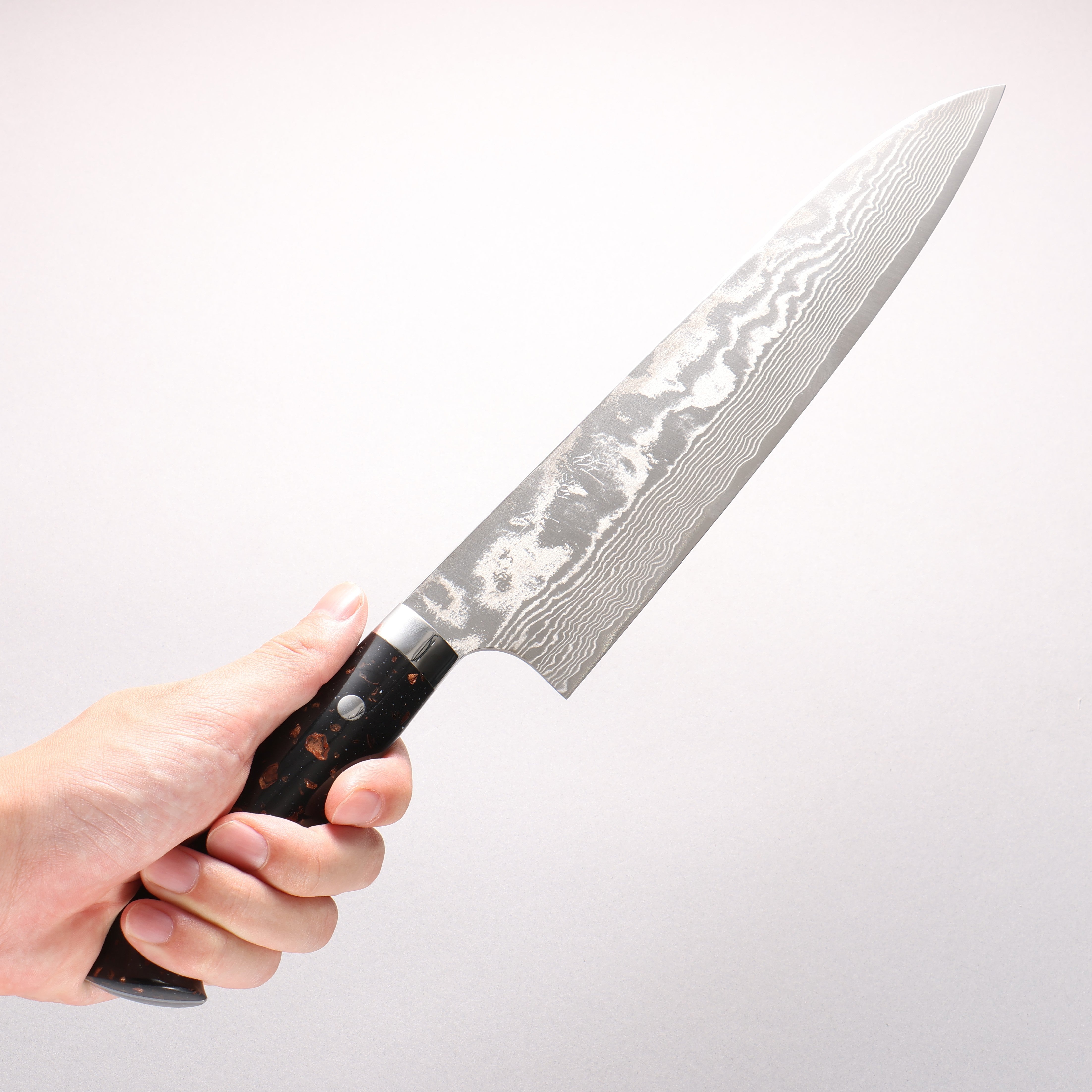 Takeshi Saji SPG STRIX Damascus Gyuto 240mm Black/Brown Corian Handle
