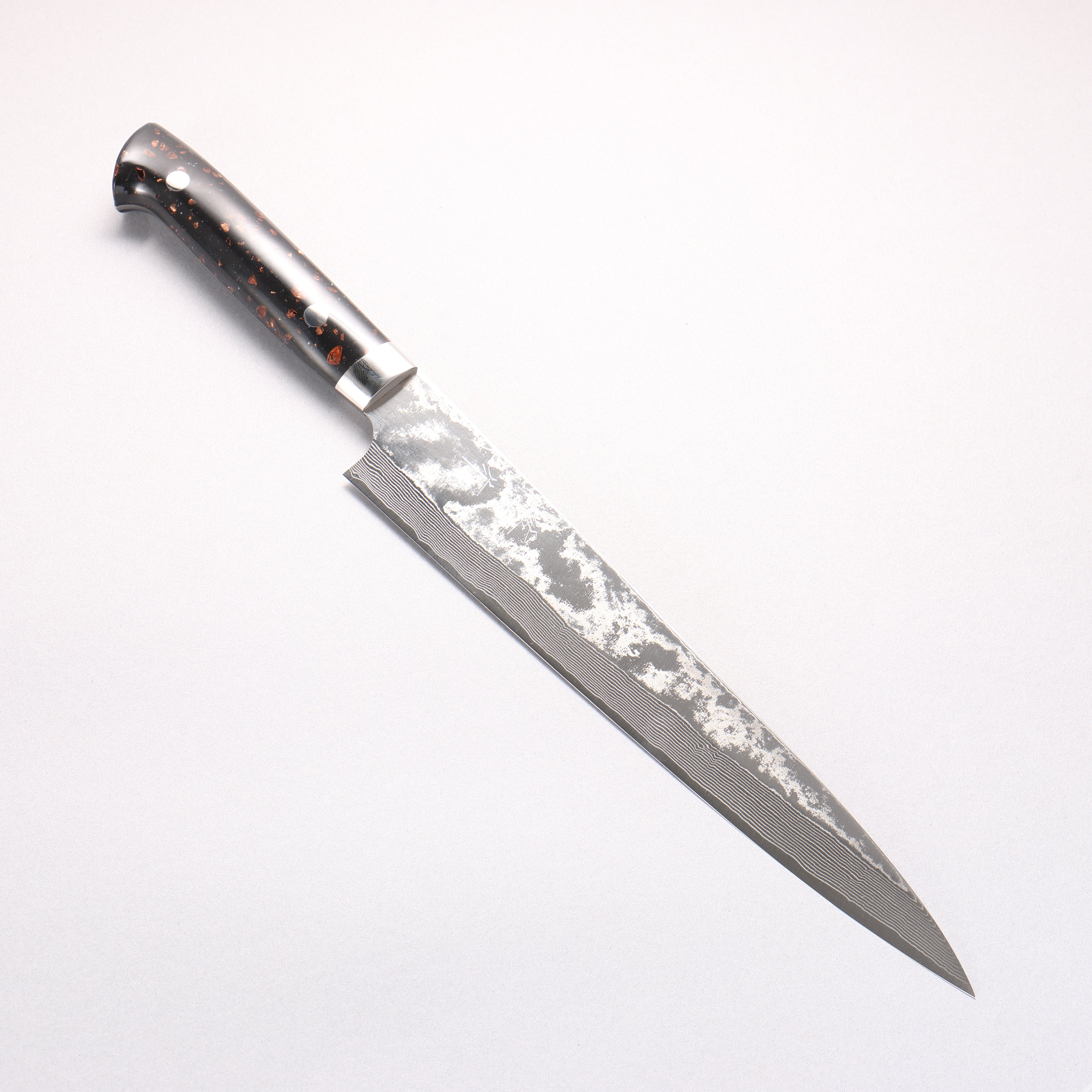 Takeshi Saji SPG STRIX Damascus Sujihiki 240mm Black/Brown Corian Handle