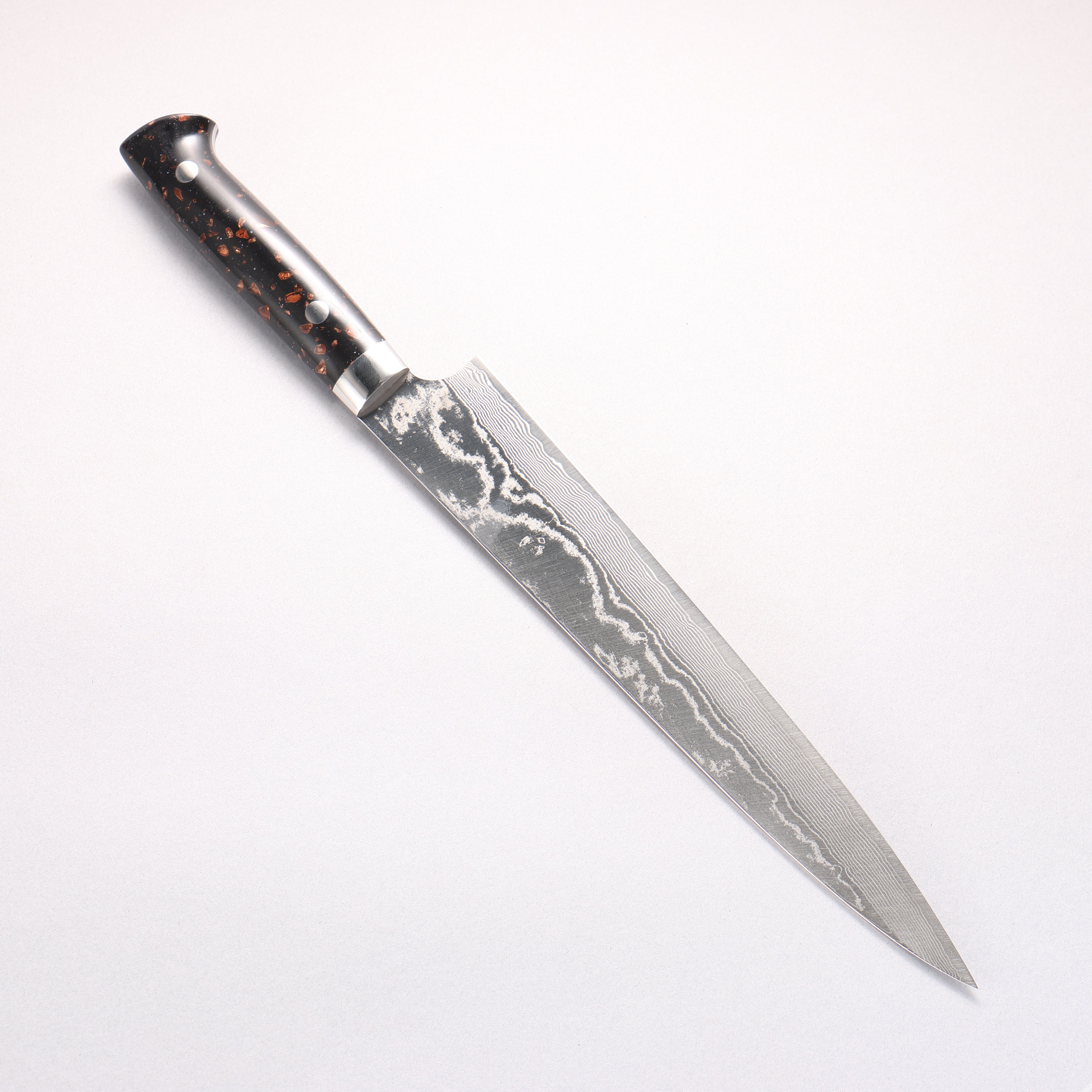 Takeshi Saji SPG STRIX Damascus Sujihiki 240mm Black/Brown Corian Handle
