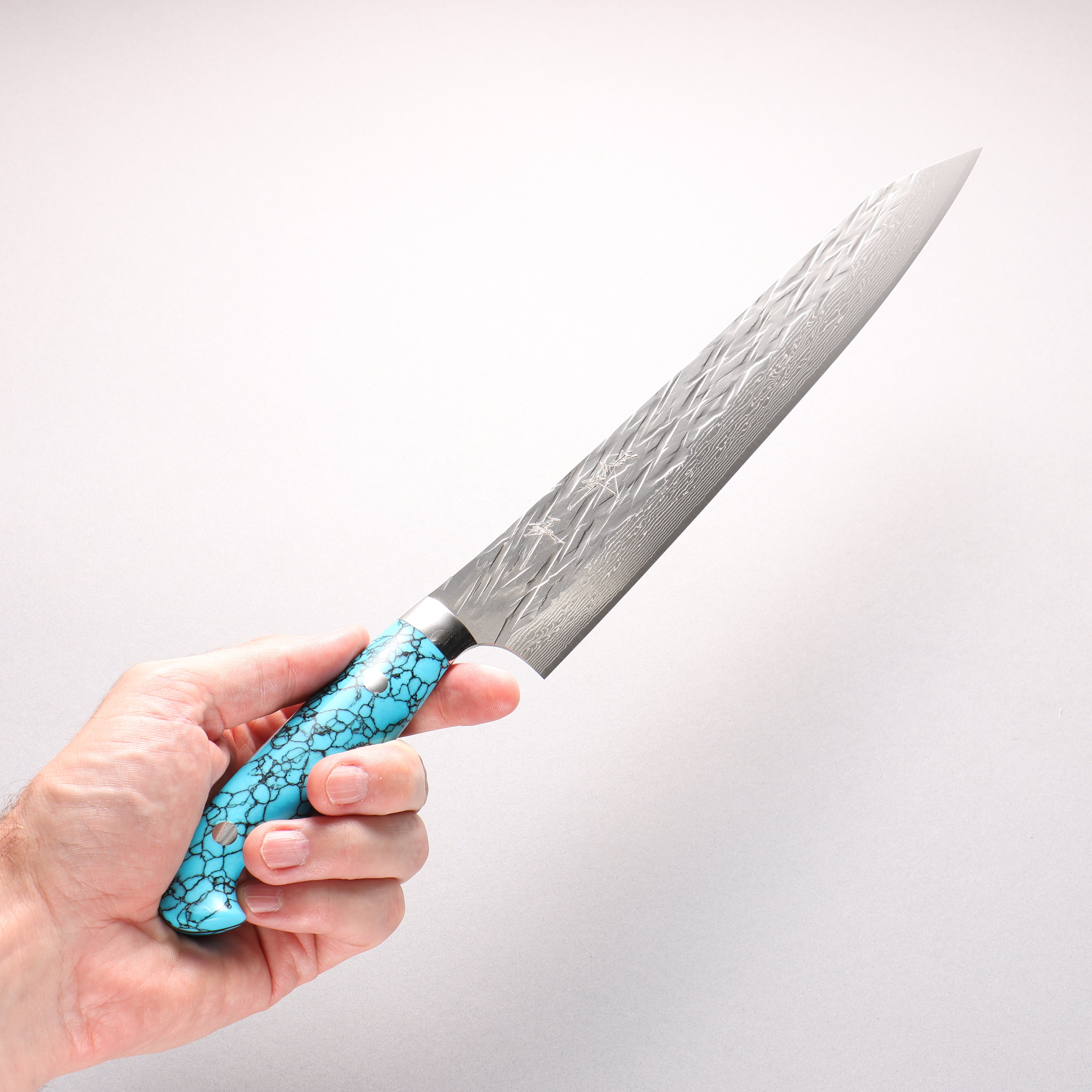 Yu Kurosaki Juhyo SG2 Hammered Damascus Sujihiki 270mm Turquoise Handle - Seisuke Knife