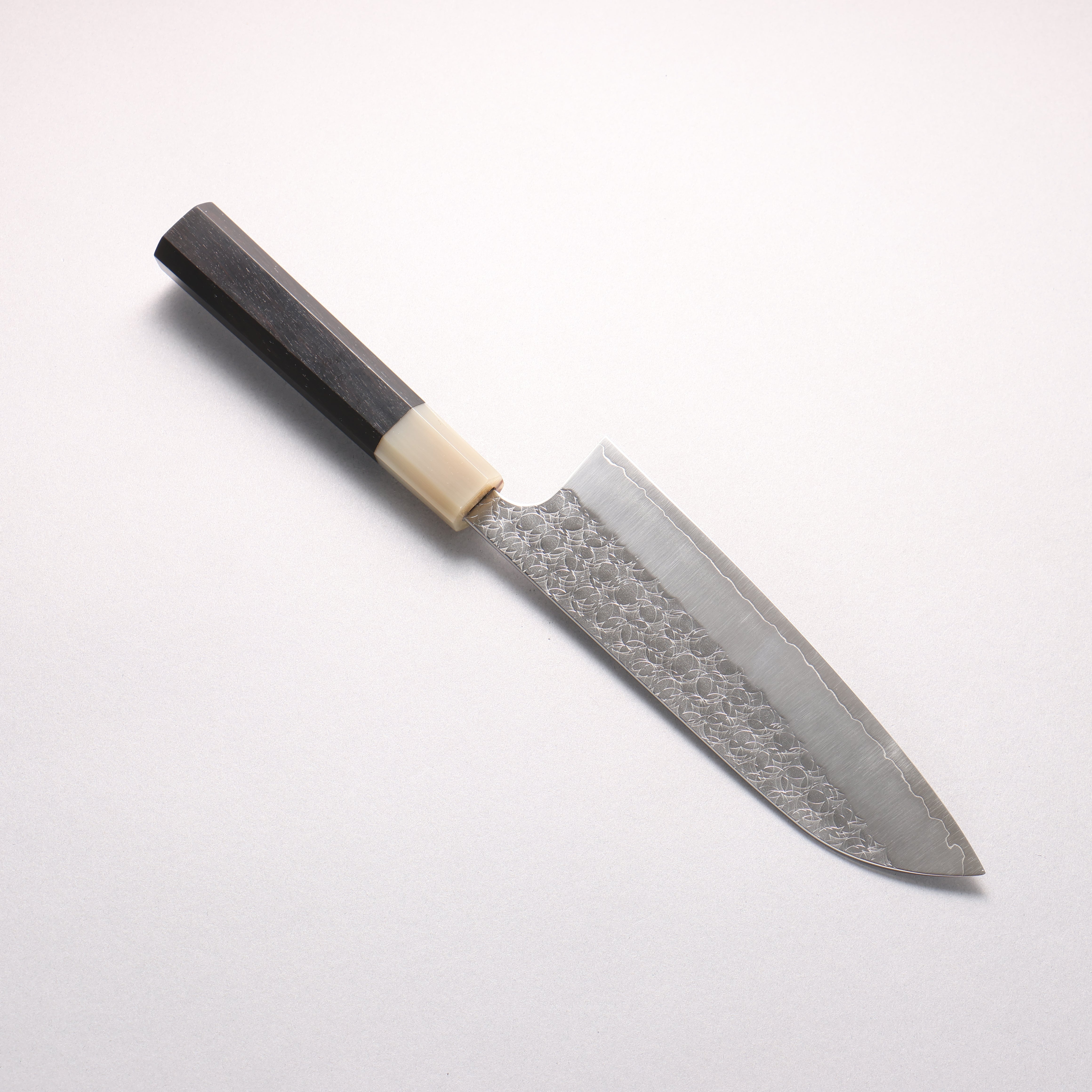 [Ginza Only] Yoshimi Kato Minamo SG2 Hammered Santoku 170mm Ebony Wood (ferrule: White Water Buffalo Horn) Handle