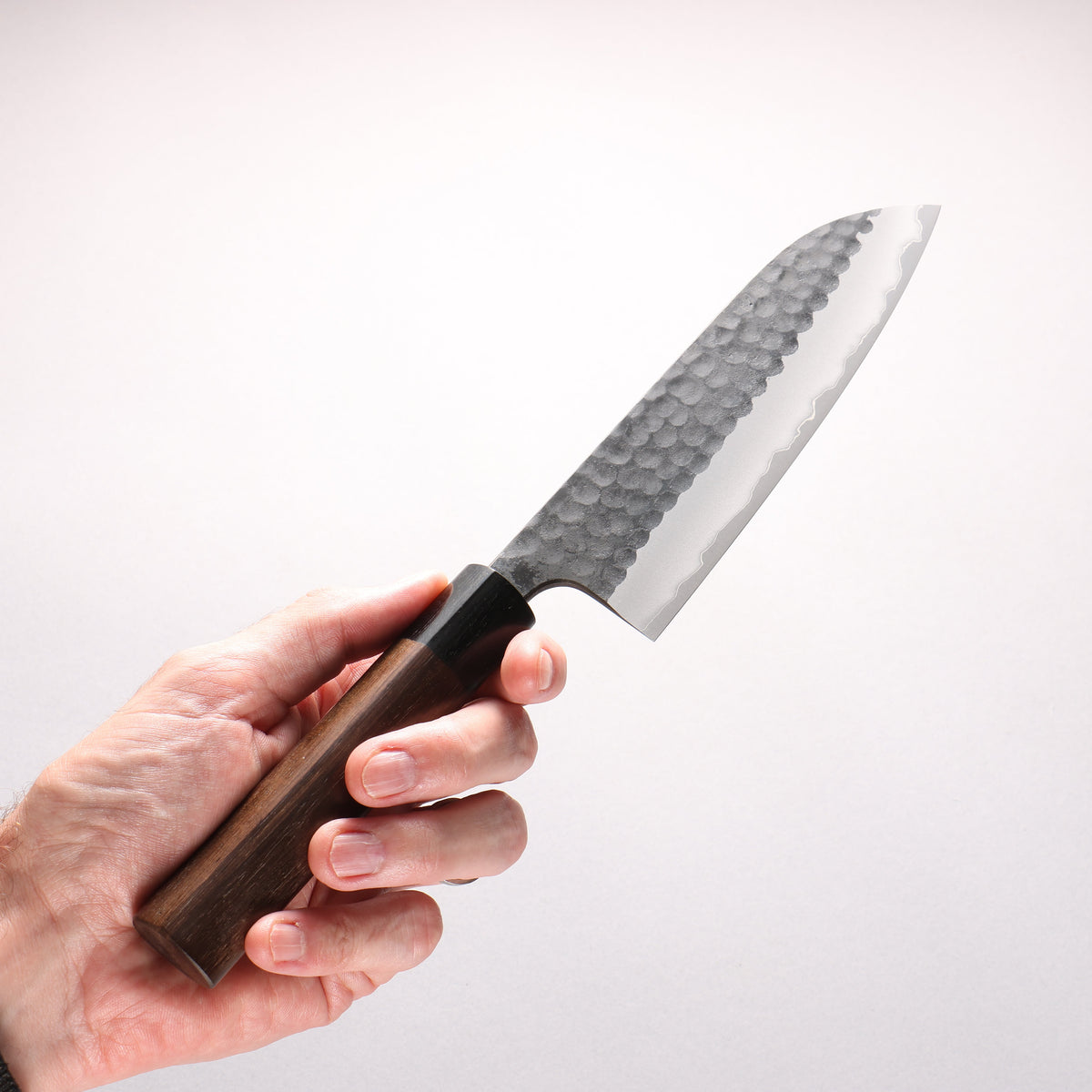 Anryu Blue Super Hammered Kurouchi Santoku 165mm Shitan Handle - Seisuke Knife