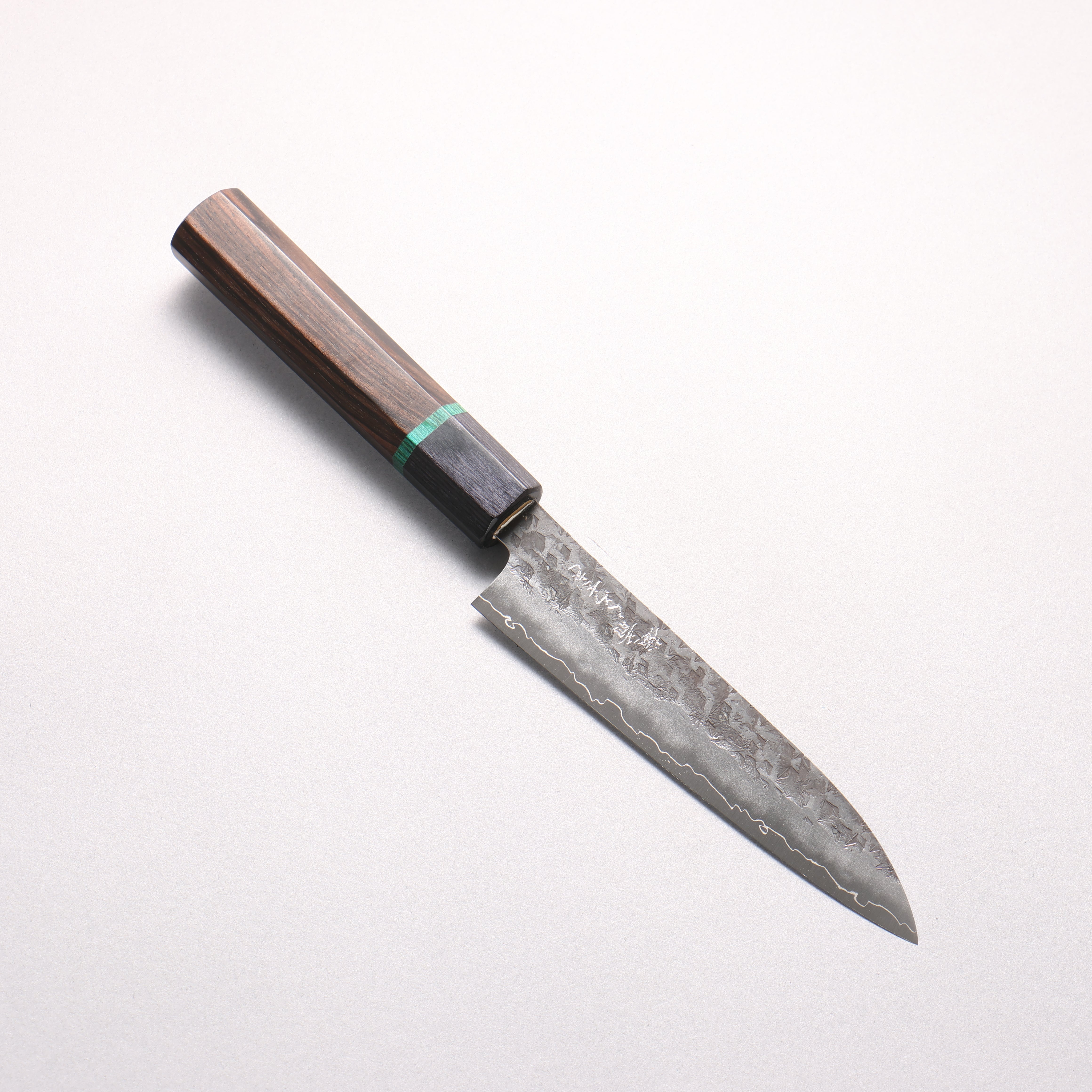 Makoto Kurosaki Wise Wild Owl SPG STRIX Black Finished Hammered Petty-Utility 135mm Ebony Wood (ferrule: Black Pakka Wood And Green Ring) Handle - Seisuke Knife