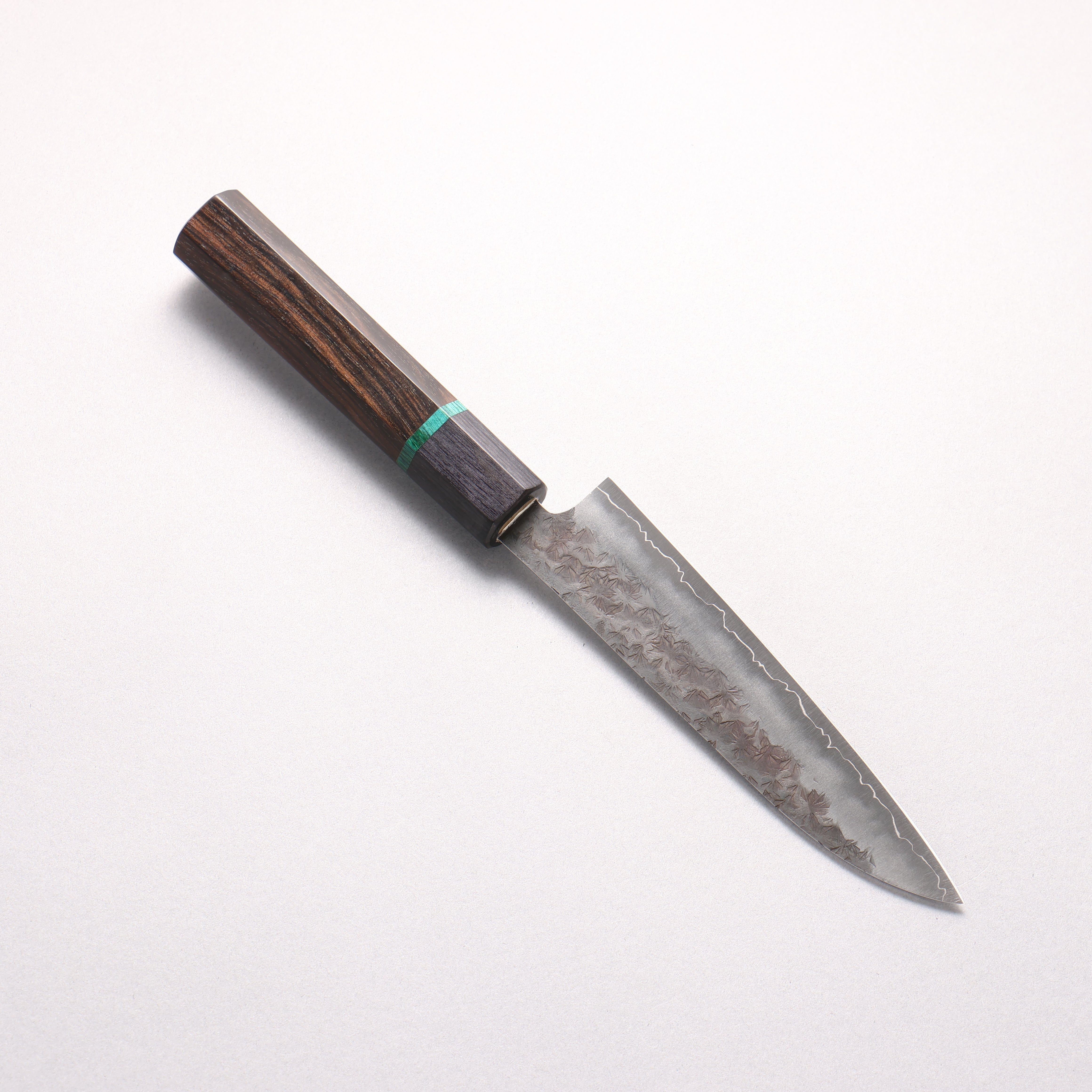 Makoto Kurosaki Wise Wild Owl SPG STRIX Black Finished Hammered Petty-Utility 135mm Ebony Wood (ferrule: Black Pakka Wood And Green Ring) Handle - Seisuke Knife