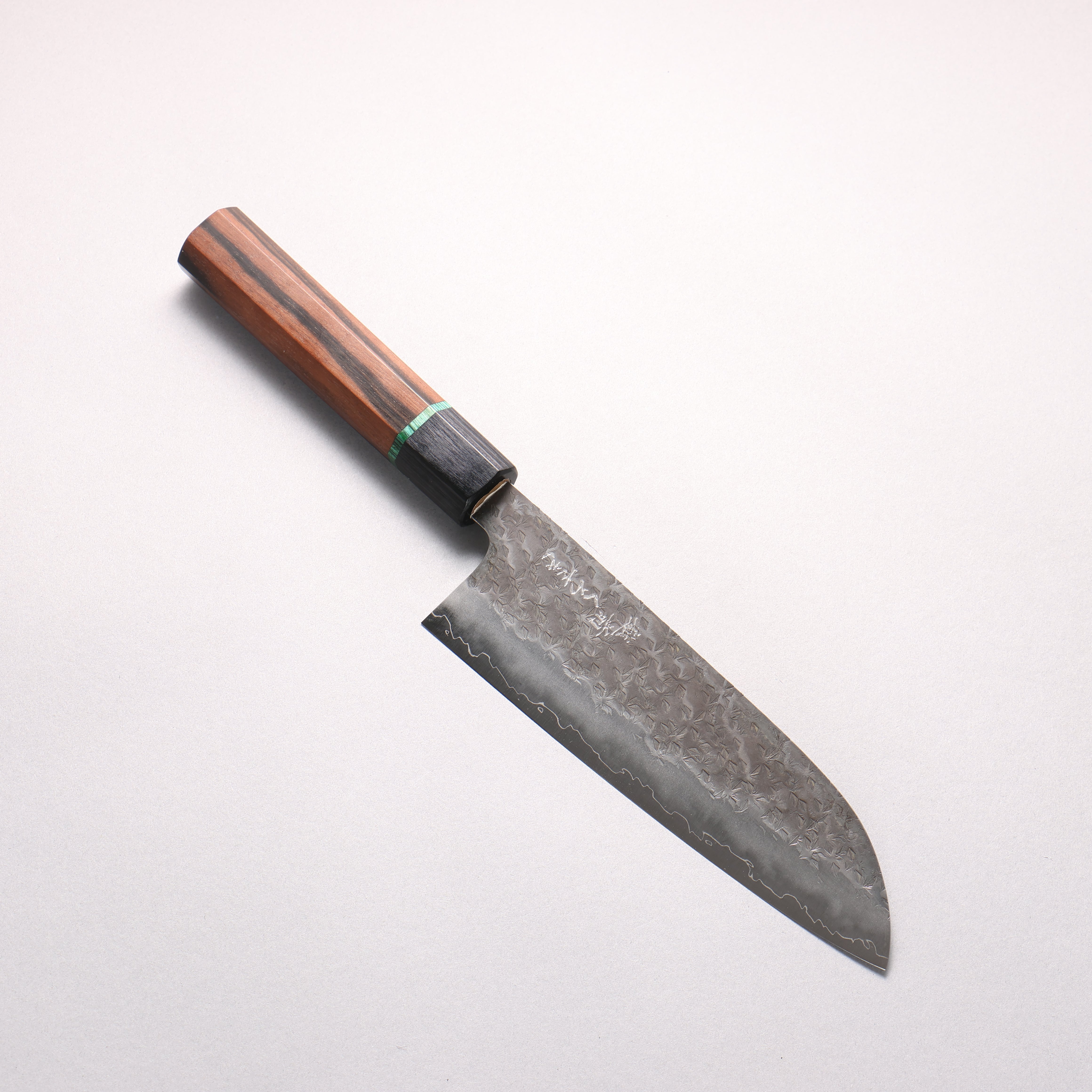 Makoto Kurosaki Wise Wild Owl SPG STRIX Black Finished Hammered Santoku 165mm Ebony Wood (ferrule: Black Pakka Wood And Green Ring) Handle - Seisuke Knife