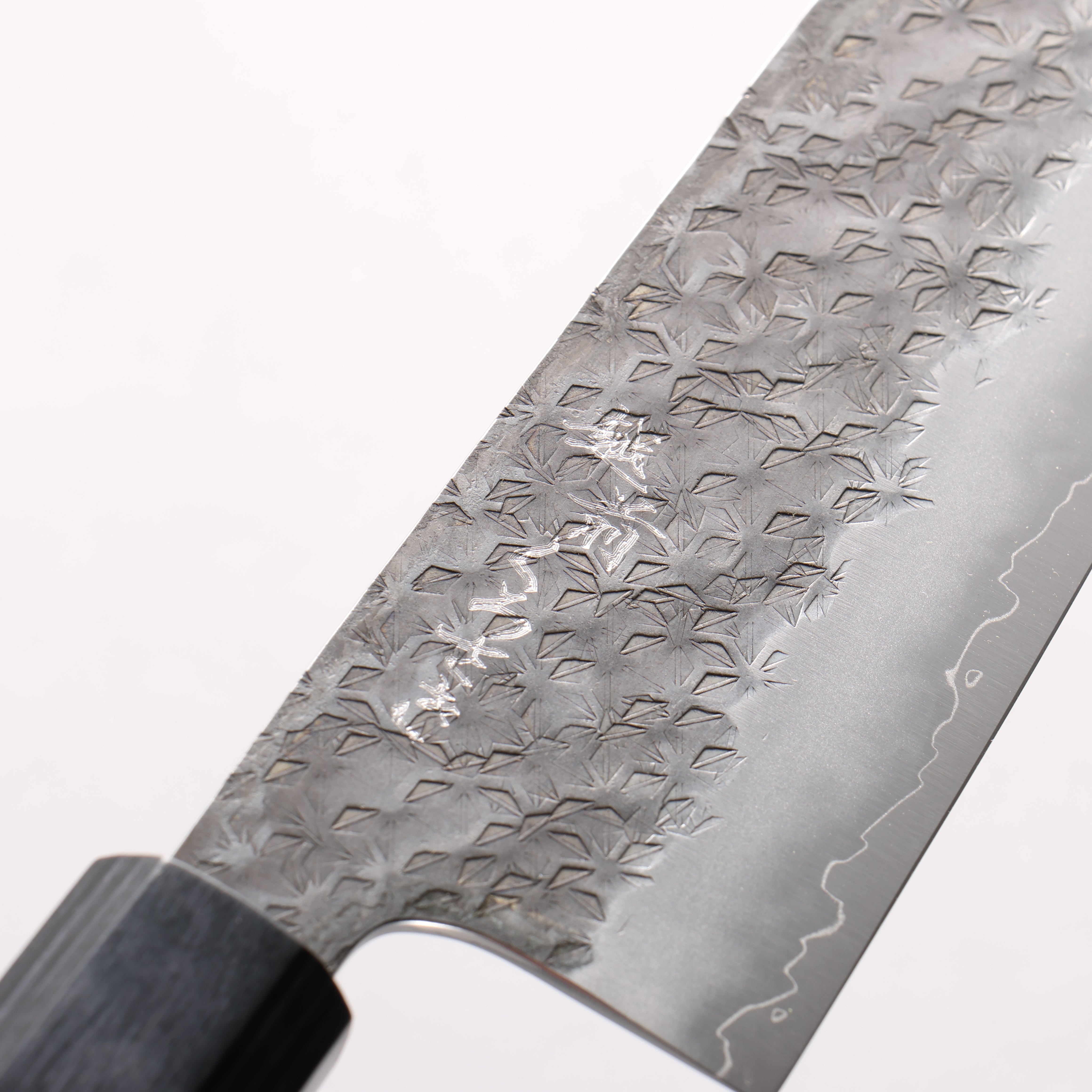 Makoto Kurosaki Wise Wild Owl SPG STRIX Black Finished Hammered Santoku 165mm Ebony Wood (ferrule: Black Pakka Wood And Green Ring) Handle - Seisuke Knife