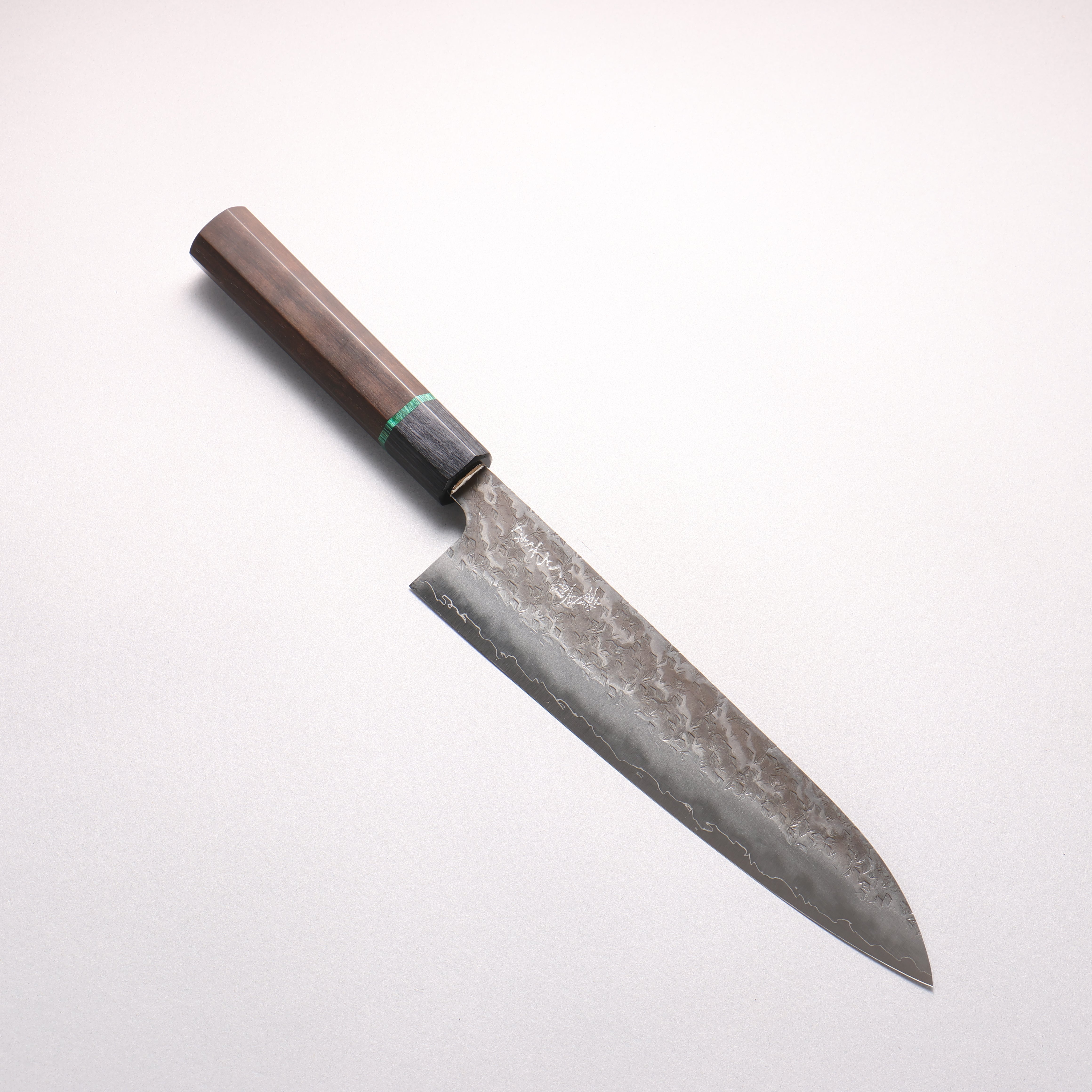 Makoto Kurosaki Wise Wild Owl SPG STRIX Black Finished Hammered Gyuto 210mm Ebony Wood (ferrule: Black Pakka Wood And Green Ring) Handle - Seisuke Knife