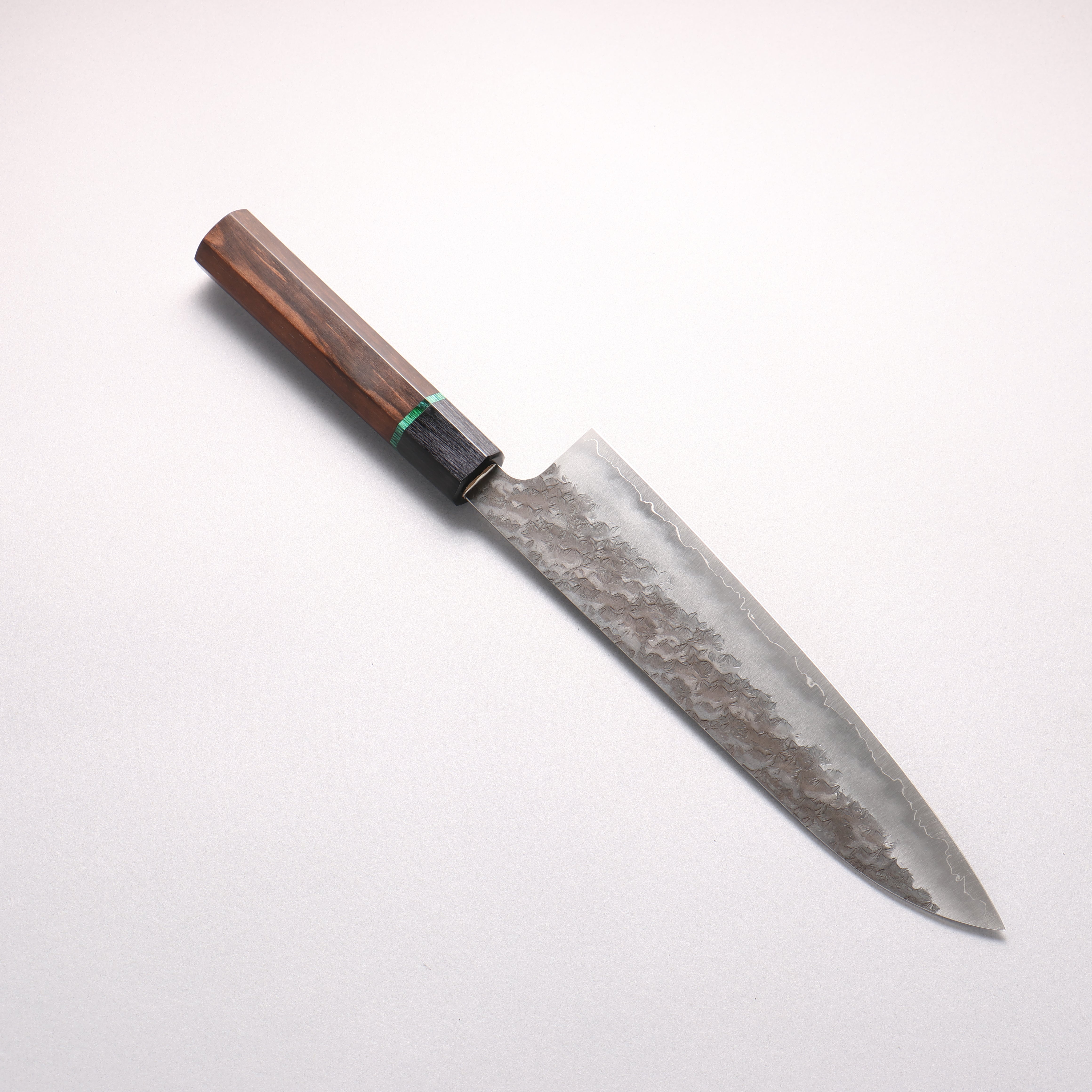 Makoto Kurosaki Wise Wild Owl SPG STRIX Black Finished Hammered Gyuto 210mm Ebony Wood (ferrule: Black Pakka Wood And Green Ring) Handle - Seisuke Knife