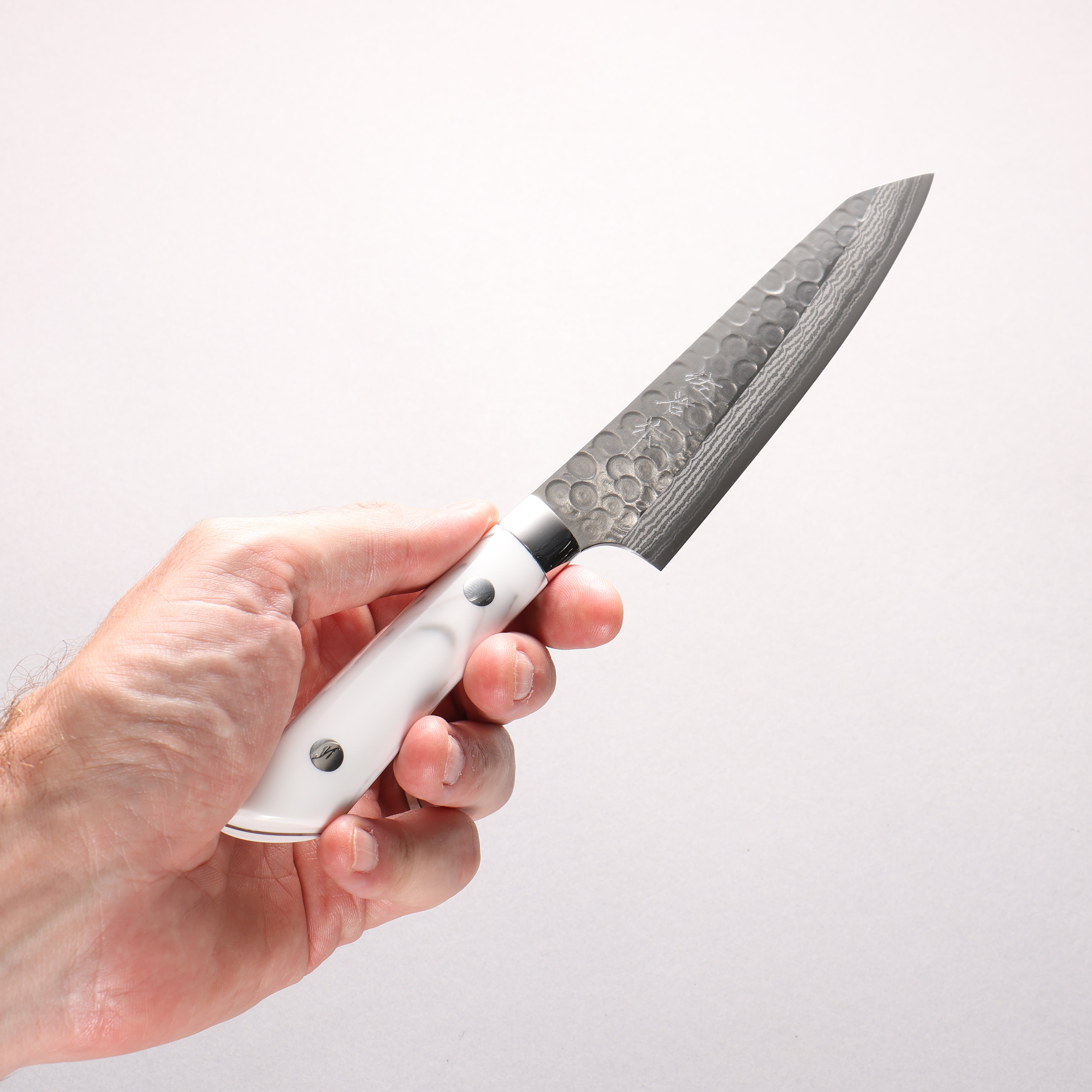 Takeshi Saji SRS13 Damascus Hammered(Maru) Kiritsuke Petty-Utility 130mm Corian (Cloud pattern) Handle