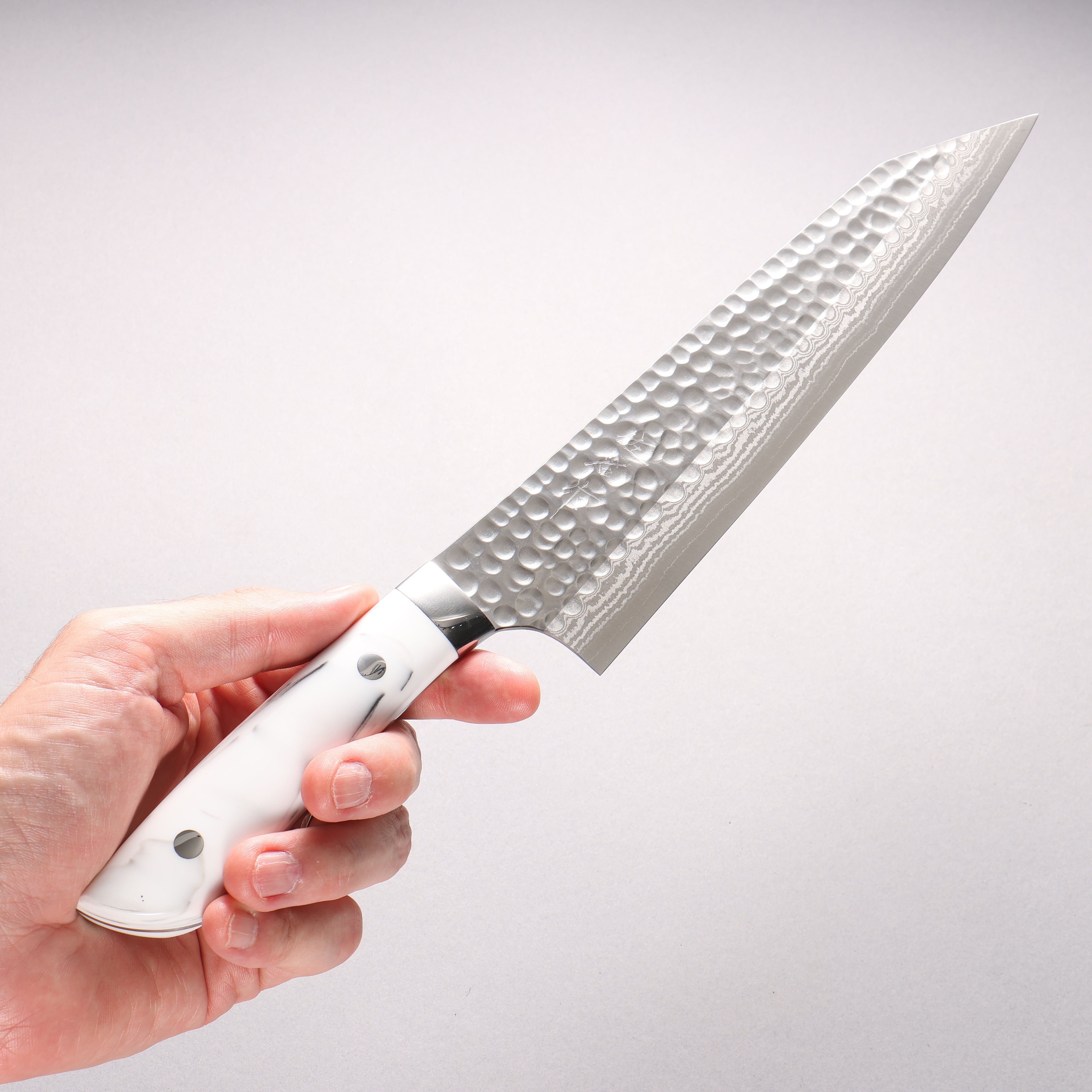 Takeshi Saji SRS13 Damascus Hammered(Maru) Kiritsuke Gyuto 210mm Corian (Cloud pattern) Handle