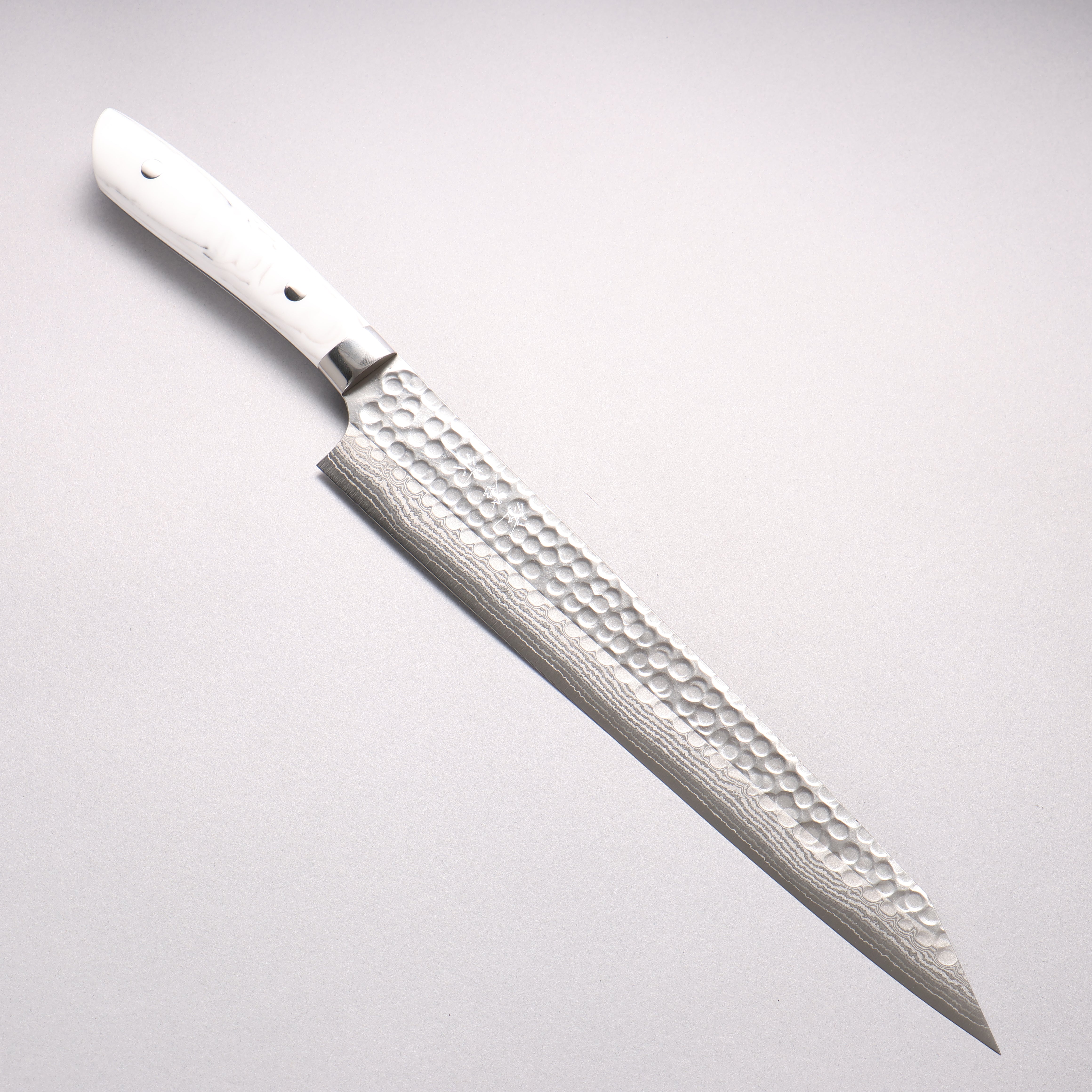 Takeshi Saji SRS13 Damascus Hammered(Maru) Kiritsuke Sujihiki 270mm Corian (Cloud pattern) Handle