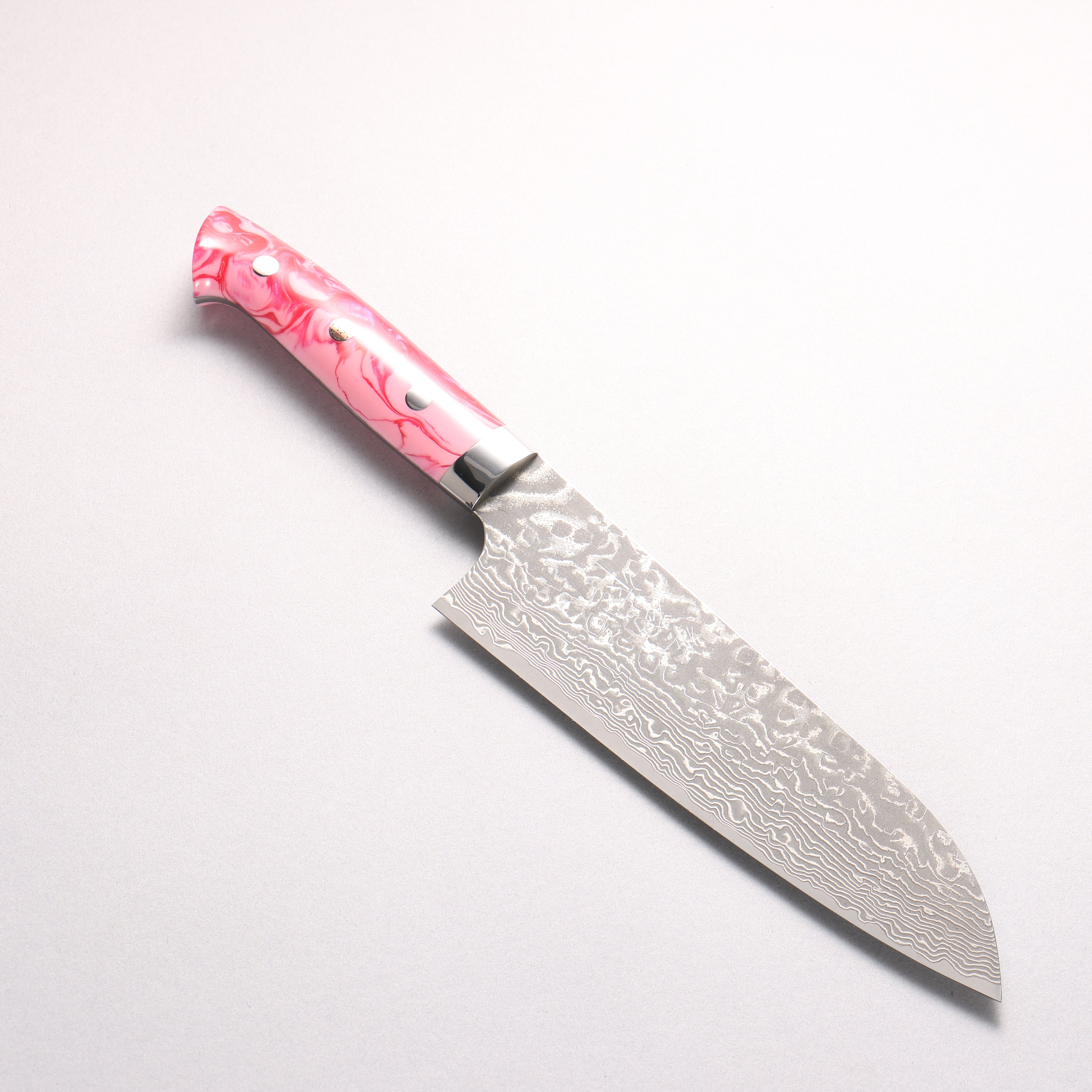 Takeshi Saji SG2 Black Damascus Santoku 180mm Pink Marble Acrylic Handle