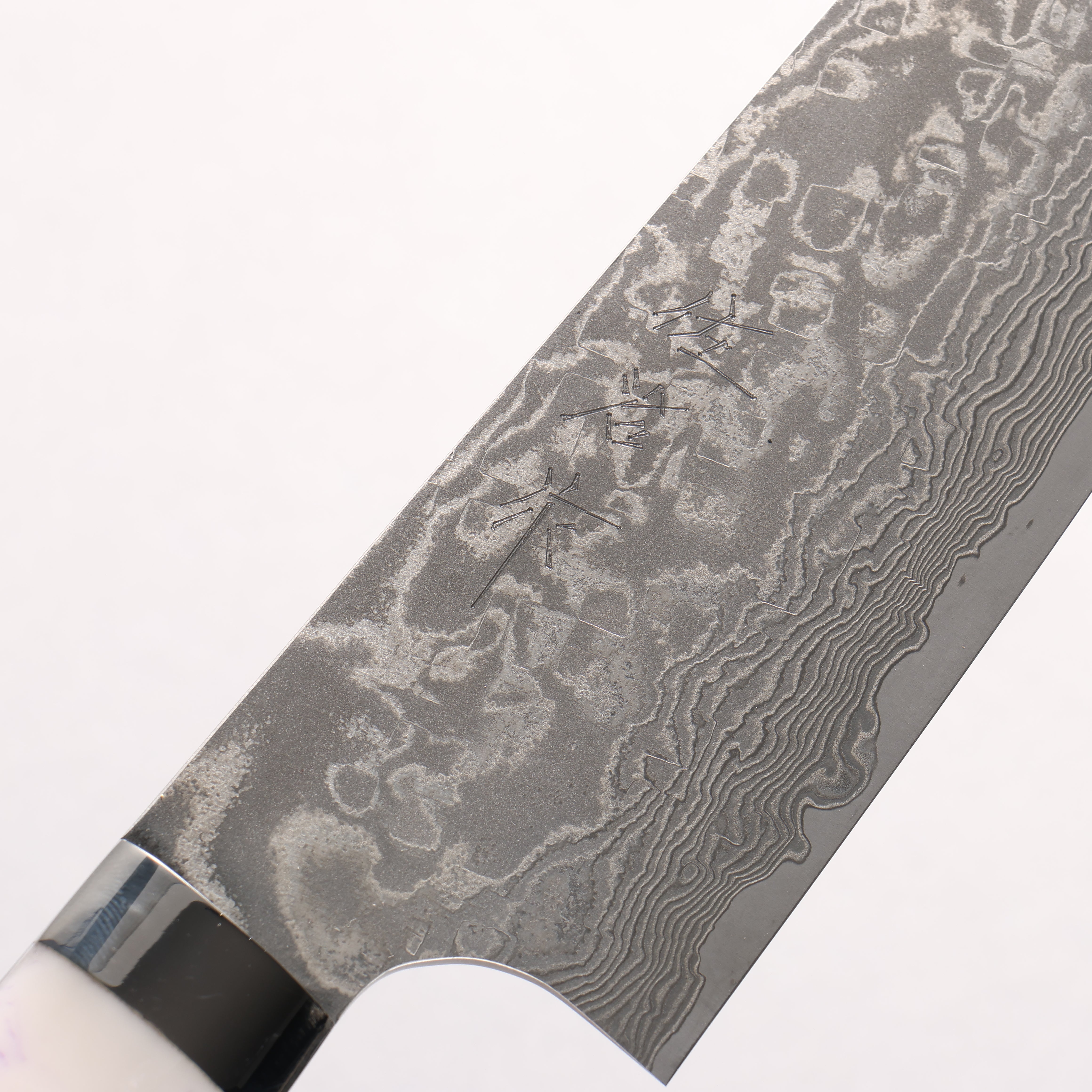 Takeshi Saji SG2 Black Damascus Santoku 180mm Purple and White Marble Acrylic Handle