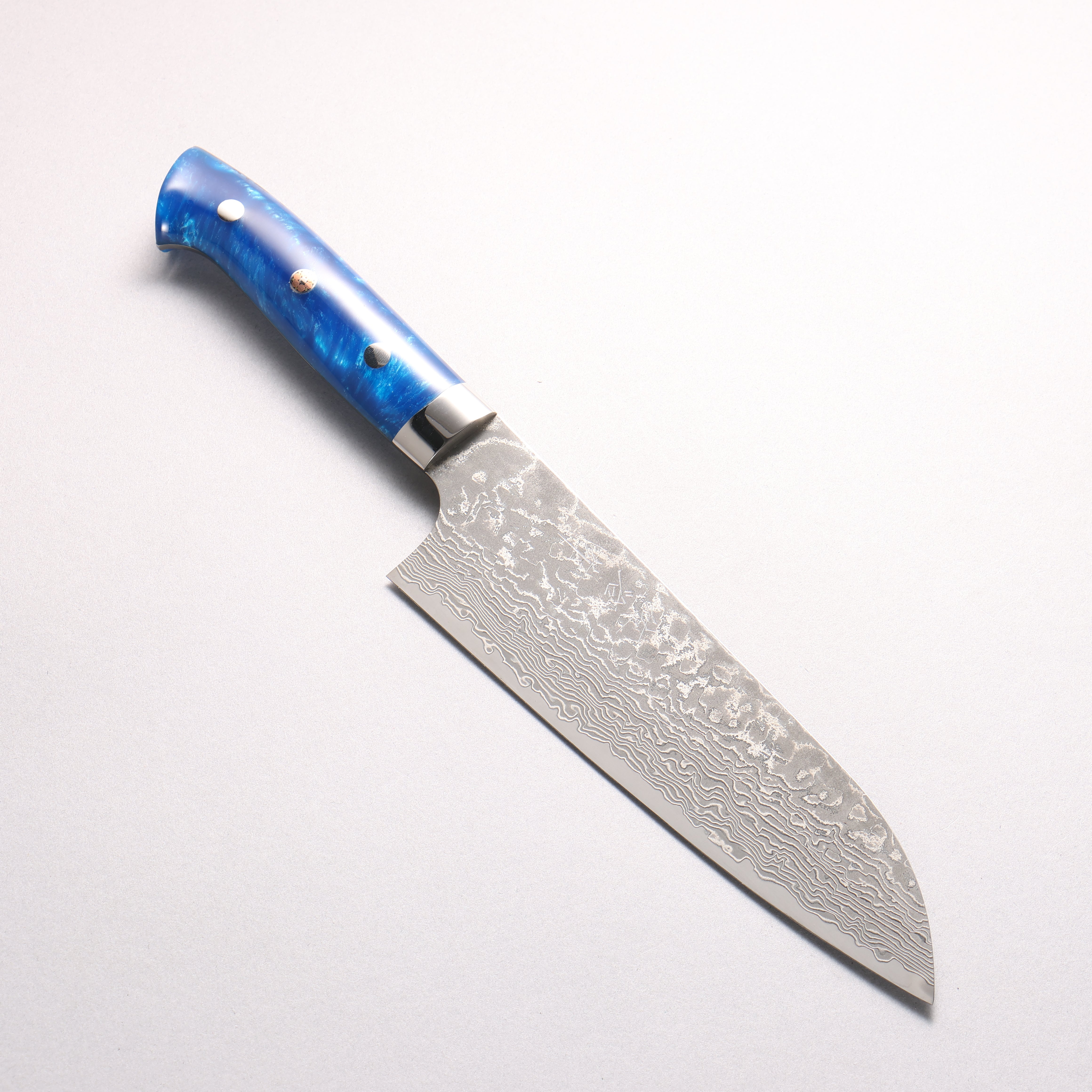 Takeshi Saji SG2 Black Damascus Santoku 180mm Blue Marble Acrylic Handle