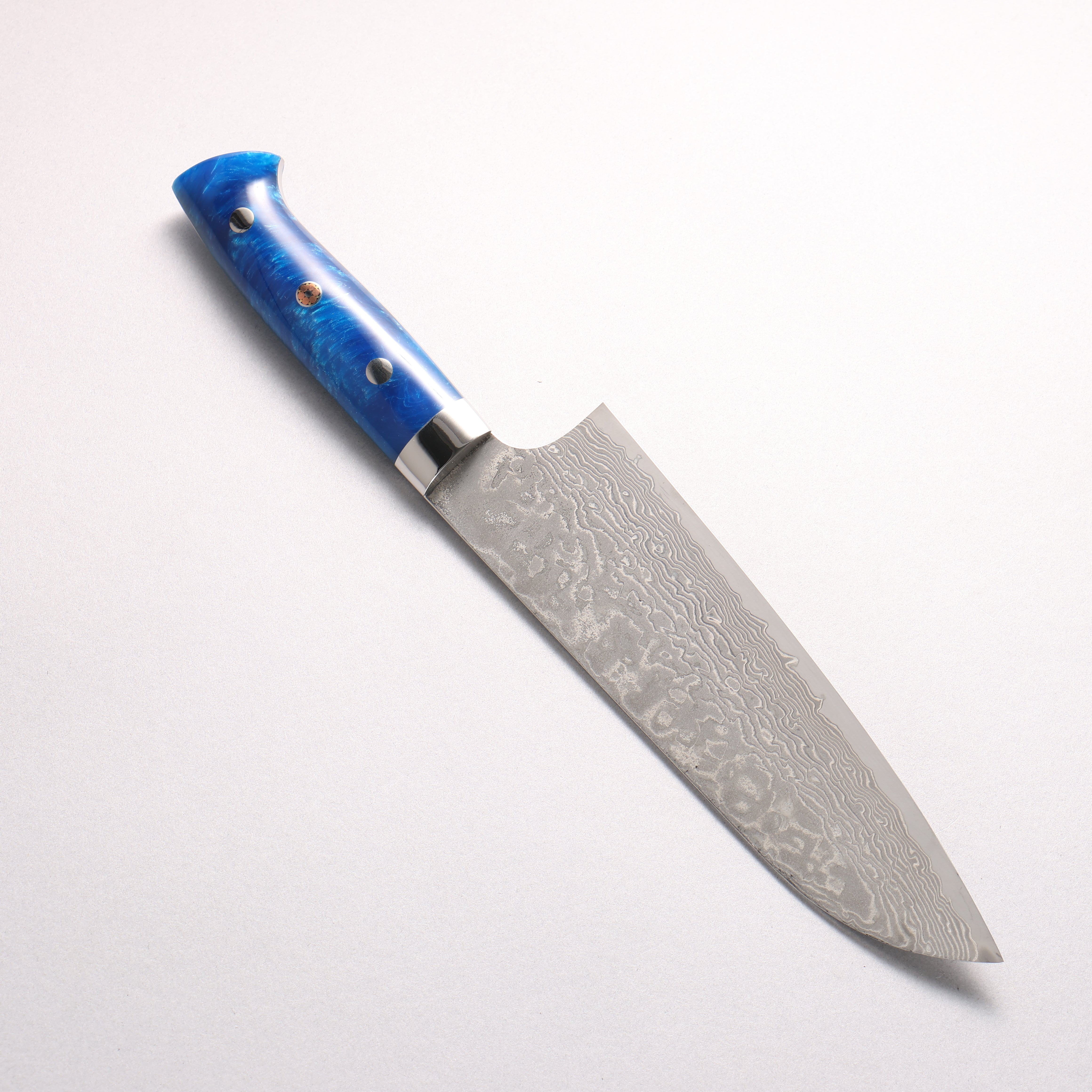 Takeshi Saji SG2 Black Damascus Santoku 180mm Blue Marble Acrylic Handle