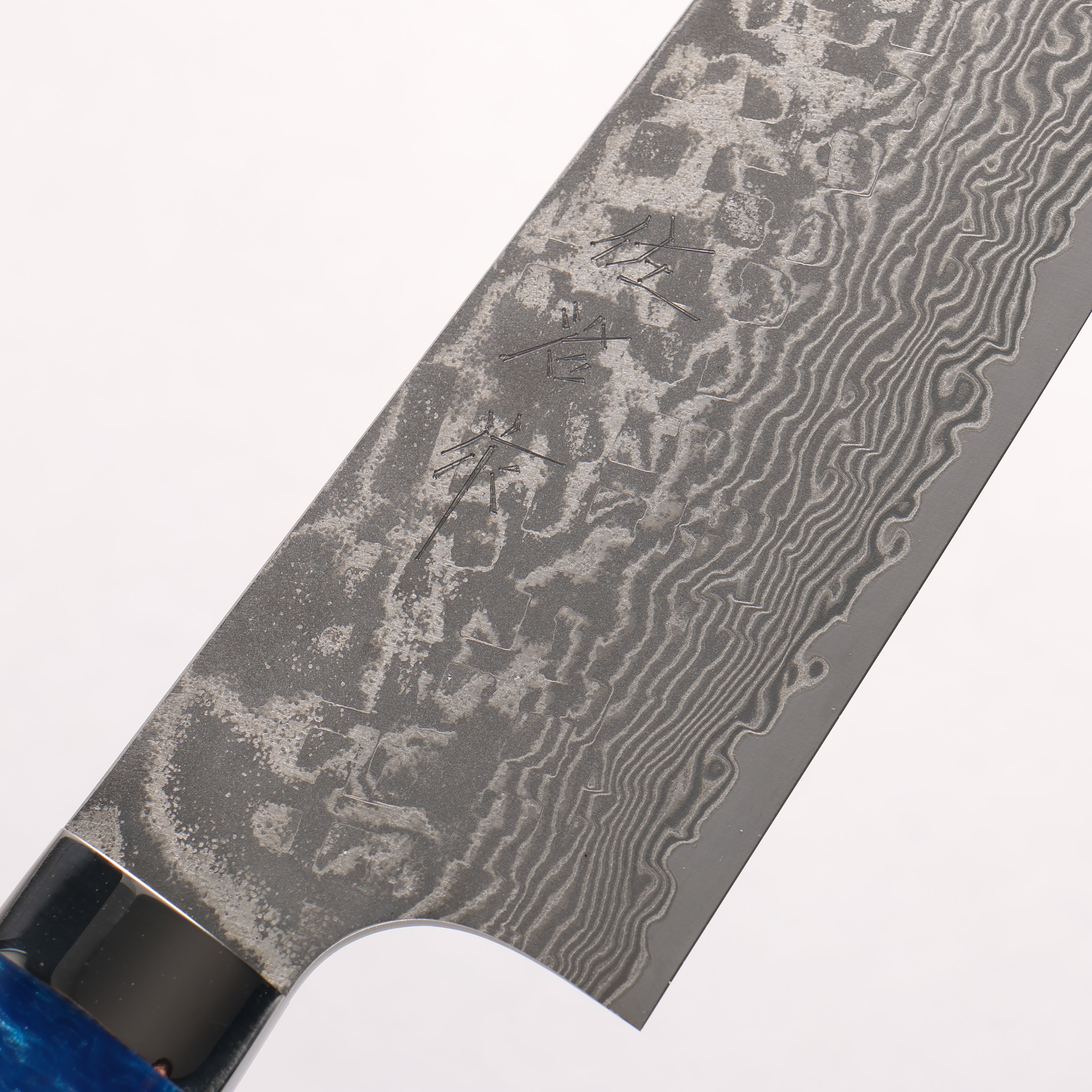 Takeshi Saji SG2 Black Damascus Santoku 180mm Blue Marble Acrylic Handle