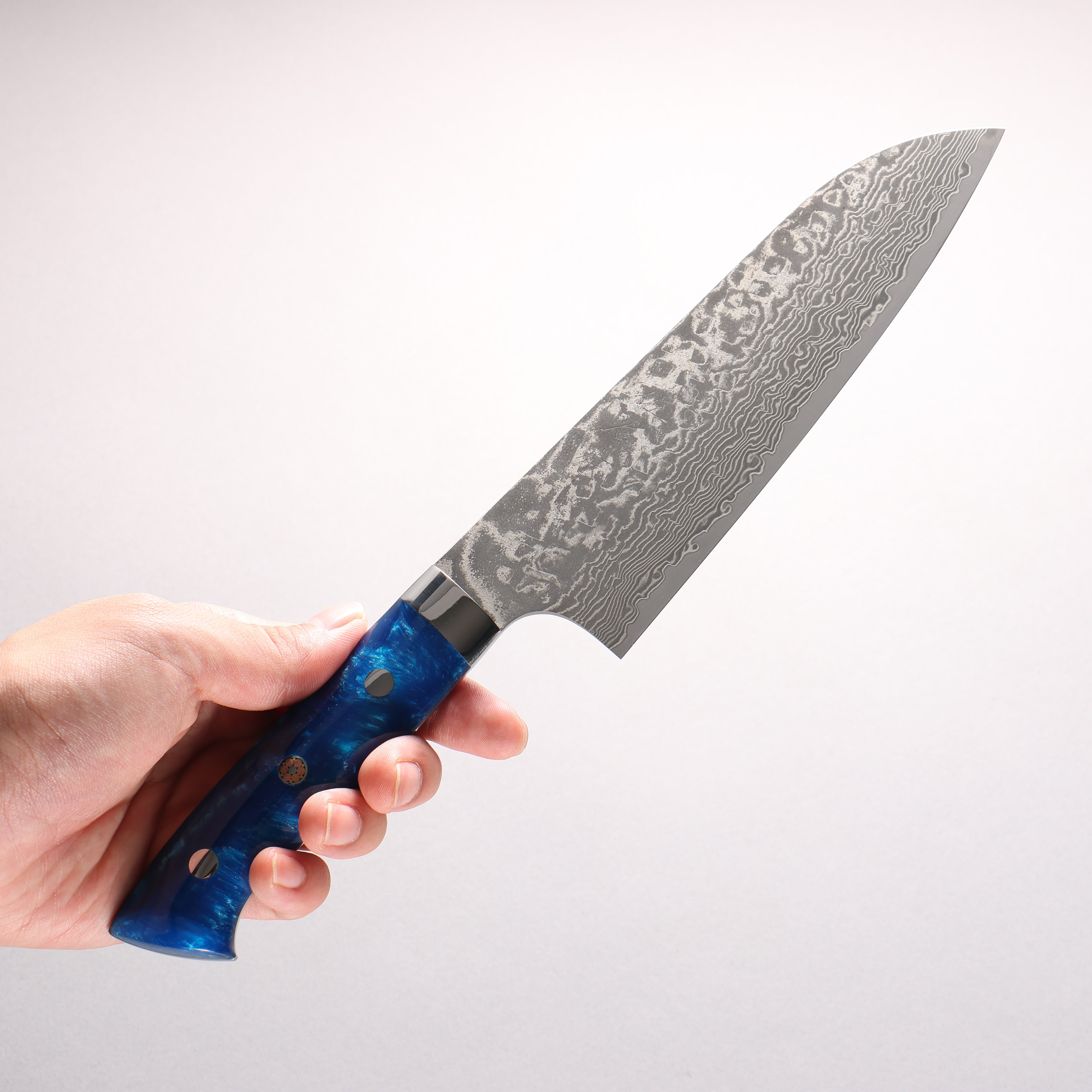Takeshi Saji SG2 Black Damascus Santoku 180mm Blue Marble Acrylic Handle