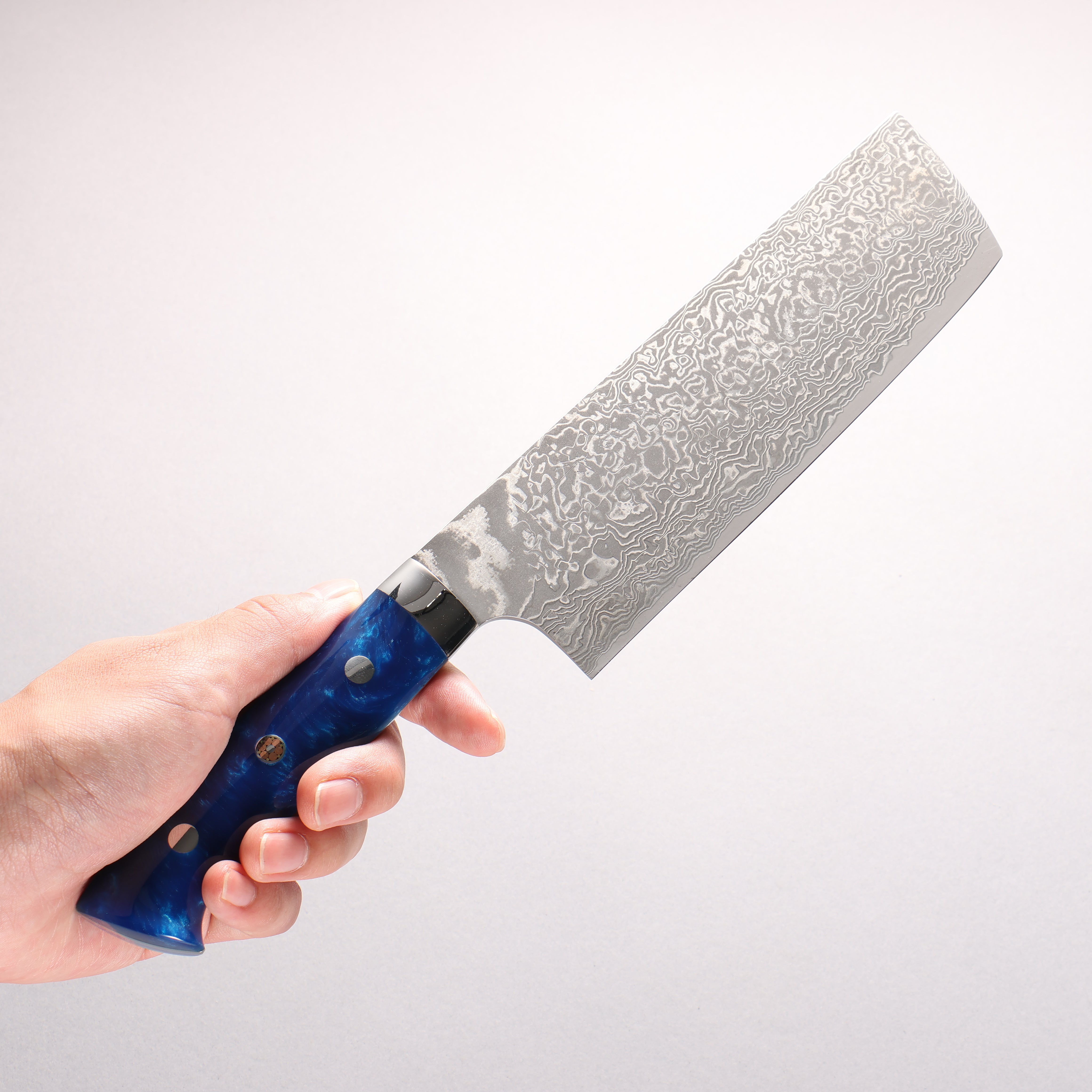 Takeshi Saji SG2 Black Damascus Nakiri 165mm Blue Marble Acrylic Handle