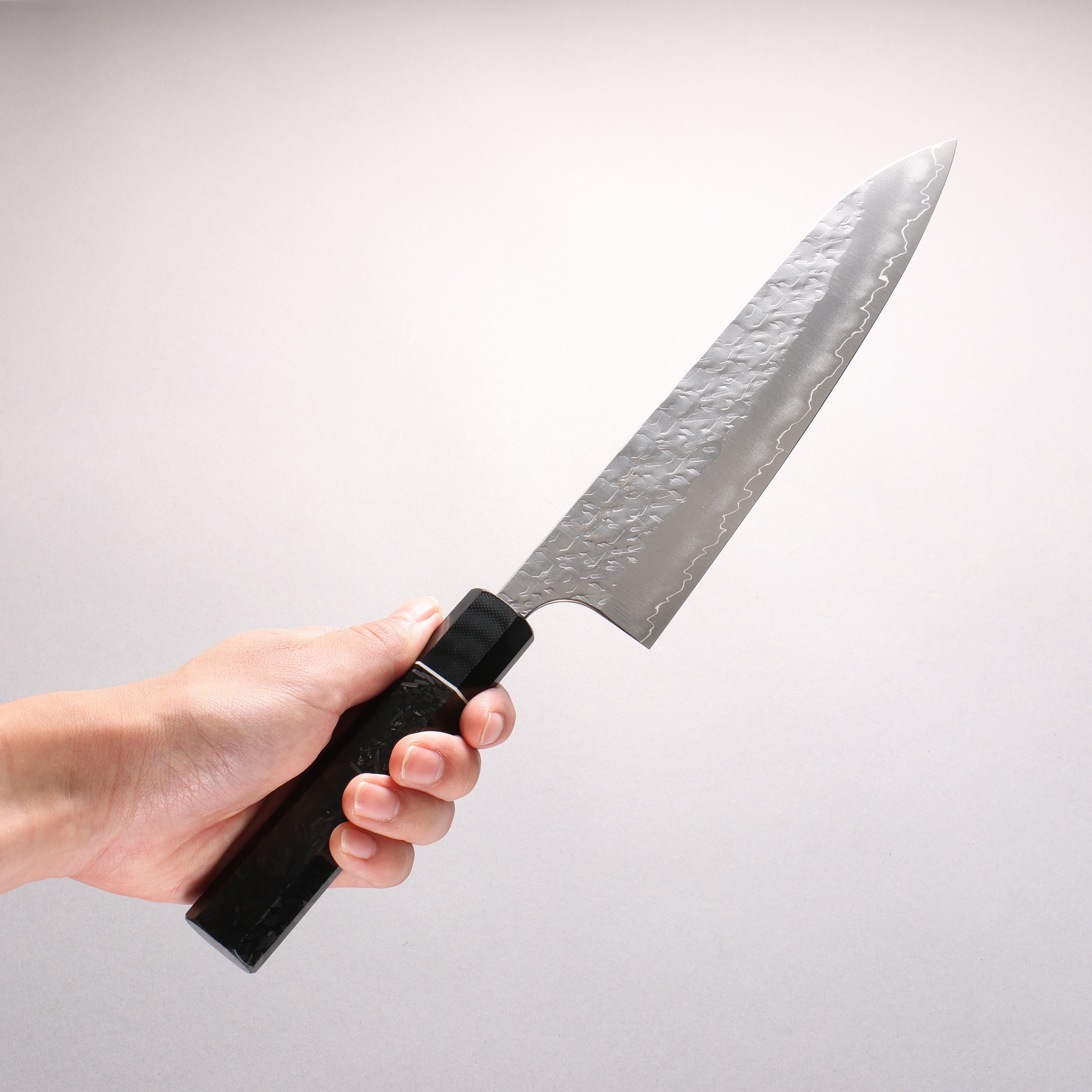Yoshimi Kato Hyo SG2 Hammered Gyuto 210mm Carbon Fiber (ferrule: G10) Handle