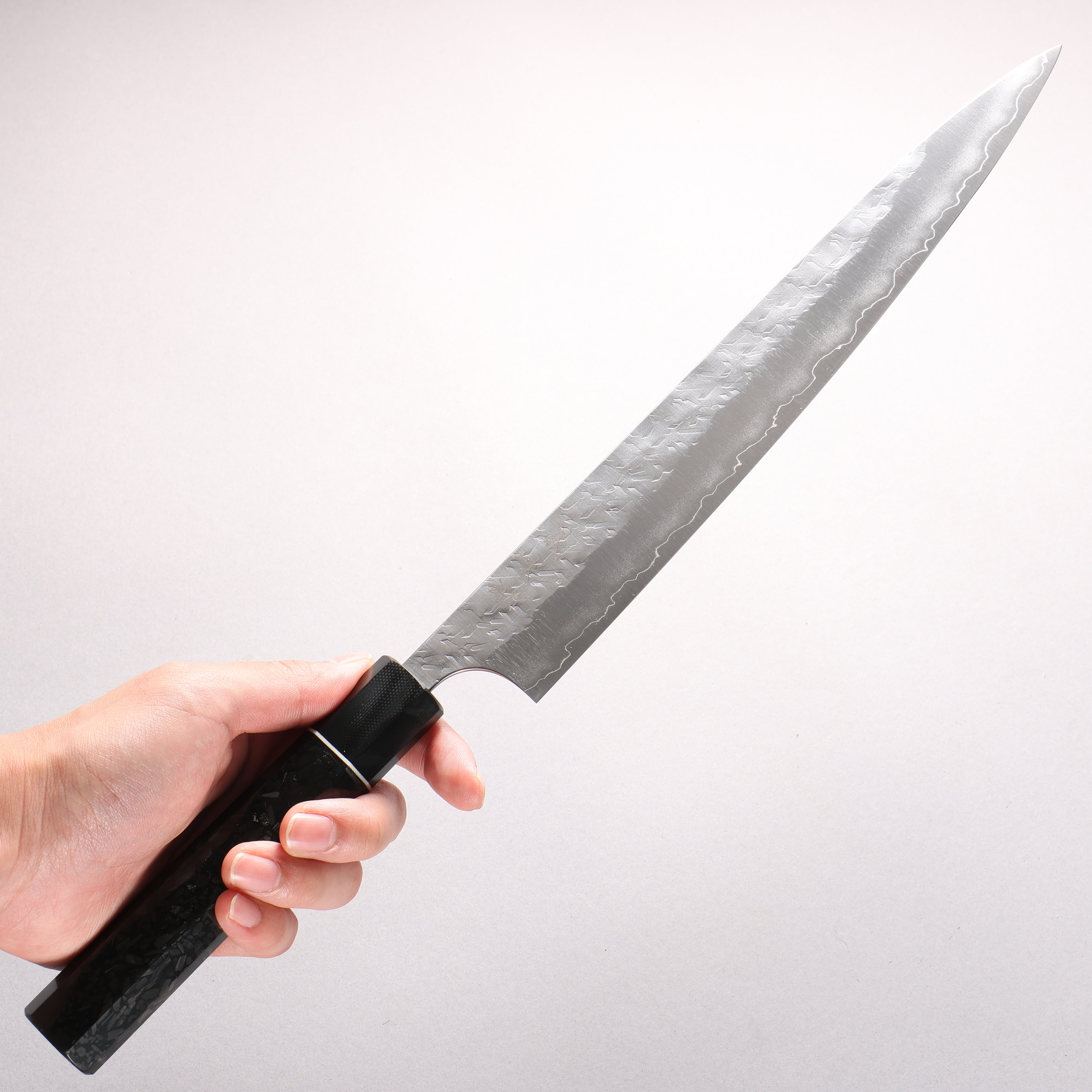 Yoshimi Kato Hyo SG2 Hammered Sujihiki 270mm Carbon Fiber (ferrule: G10) Handle