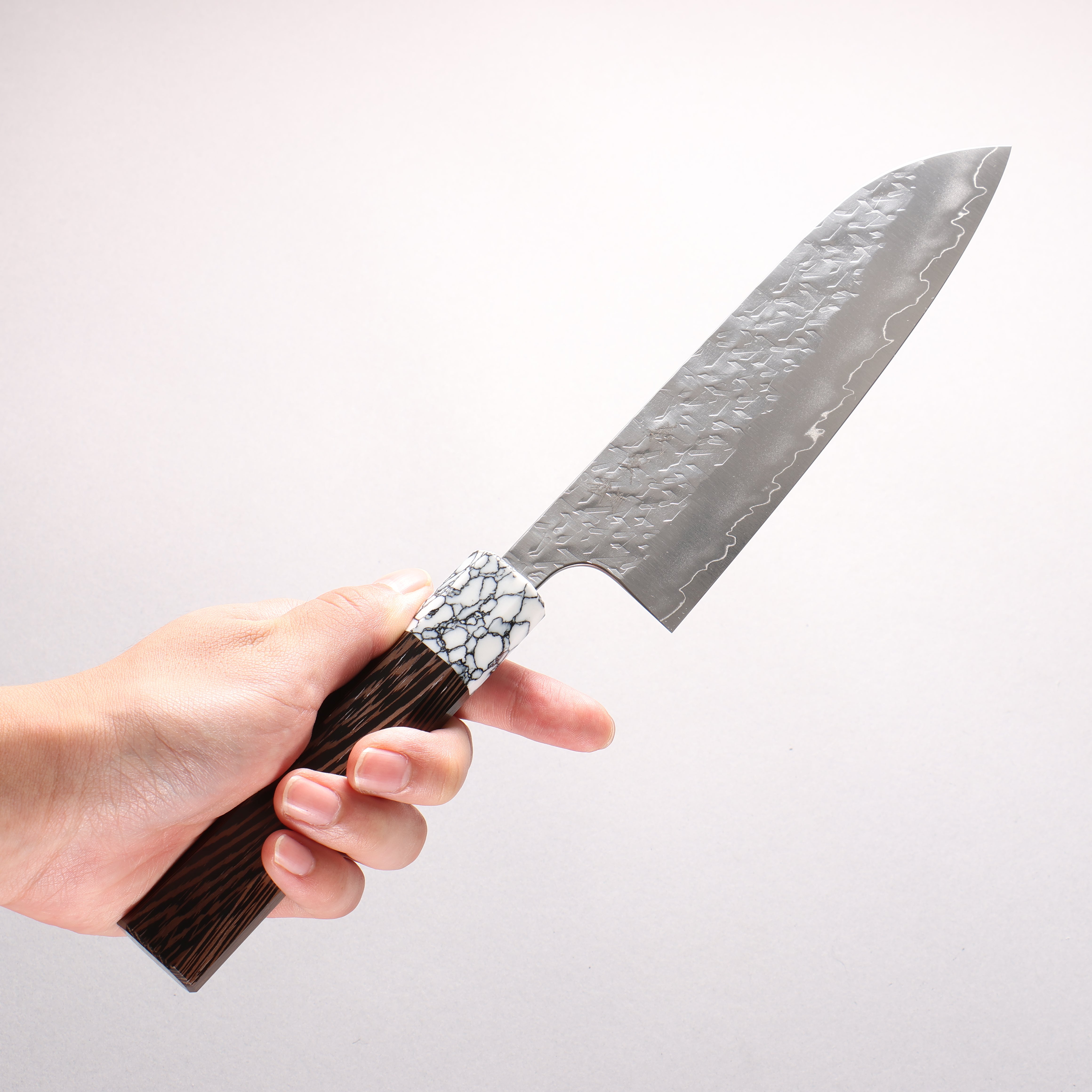 Yoshimi Kato Hyo SG2 Hammered Santoku 170mm Wenge (ferrule: White Turquoise) Handle