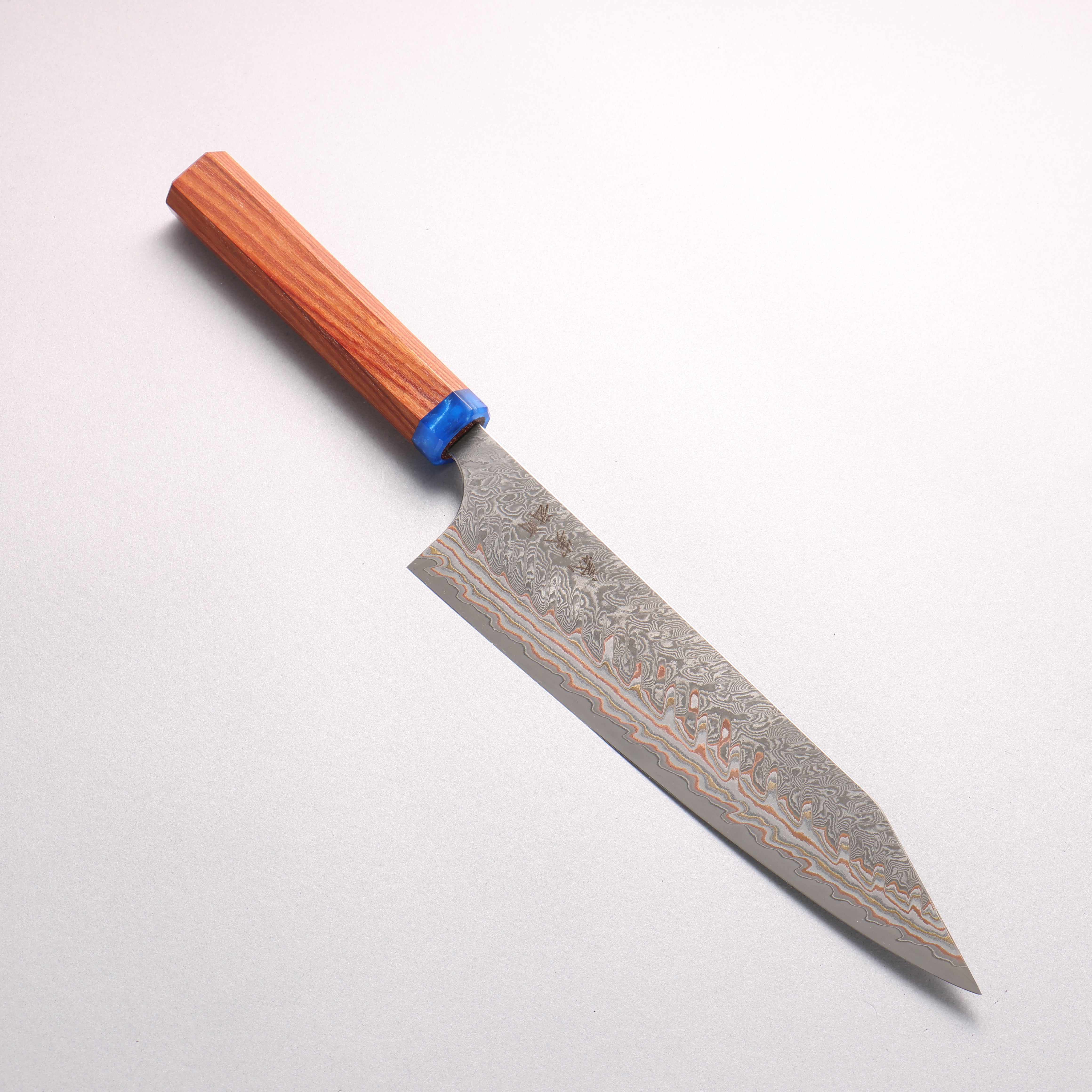 Yoshimi Kato VG10w Colored Damascus Kiritsuke Gyuto 210mm Pao Rosa (Ferrule: Blue Marble Acrylic) Handle
