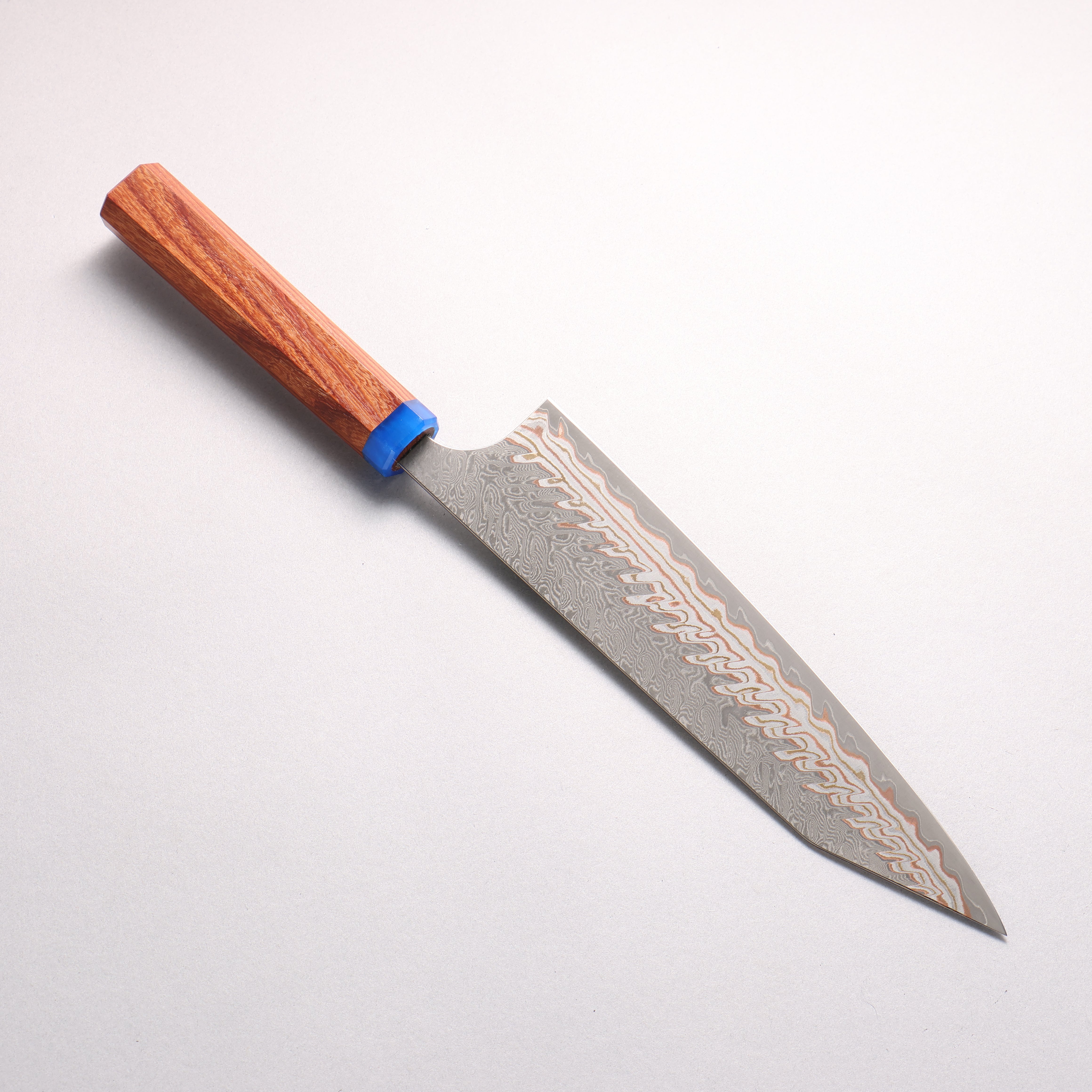 Yoshimi Kato VG10w Colored Damascus Kiritsuke Gyuto 210mm Pao Rosa (Ferrule: Blue Marble Acrylic) Handle