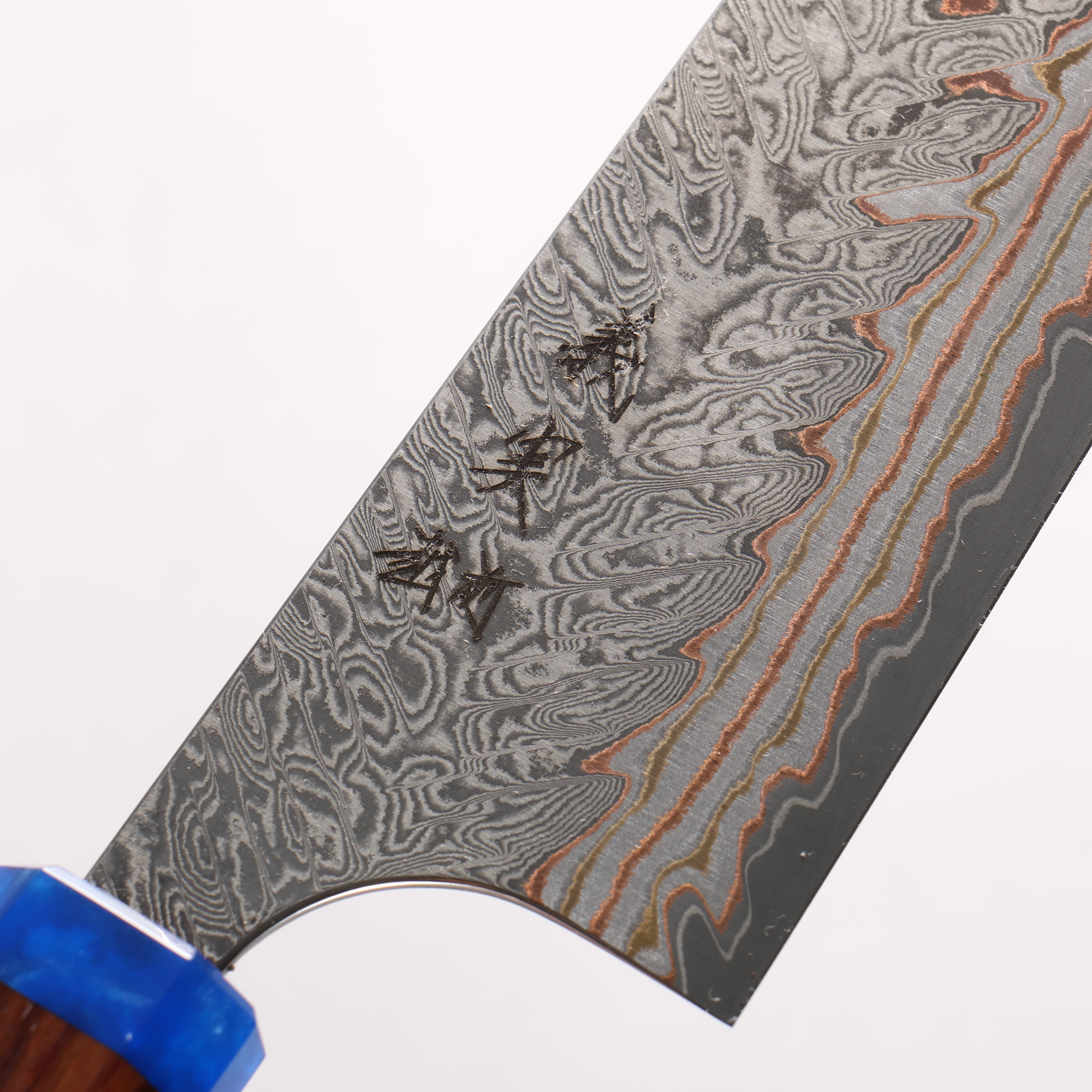 Yoshimi Kato VG10w Colored Damascus Kiritsuke Gyuto 210mm Pao Rosa (Ferrule: Blue Marble Acrylic) Handle