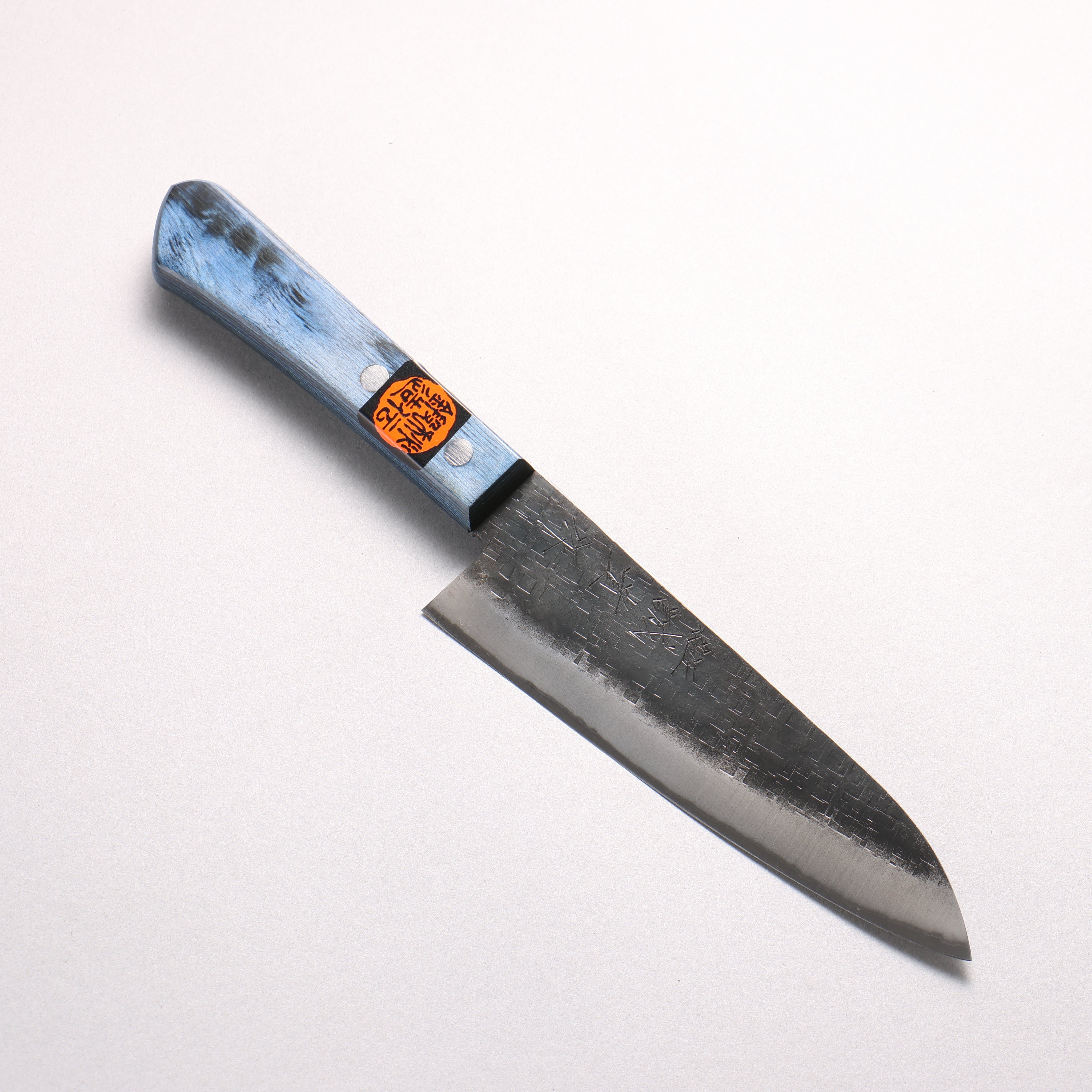 Shigeki Tanaka Blue Steel No.2 Black Finished Hammered(square) Small Santoku 150mm Blue Pakka wood Handle