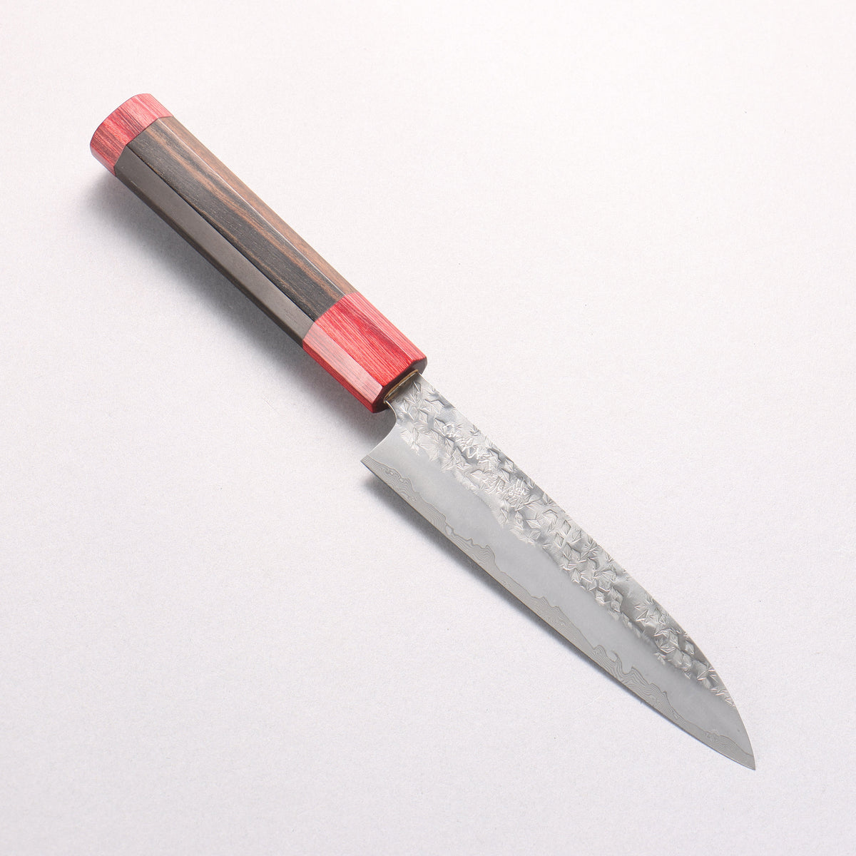 Makoto Kurosaki Kaen Coreless Hammered Damascus Petty-Utility 135mm Ebony Wood(With Double Red Pakka wood) Handle