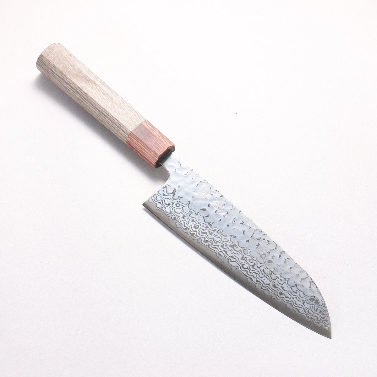 Oul Silver Steel No.3 Hammered Damascus Moon White Santoku 165mm Charcoal Gray Pakka wood Handle
