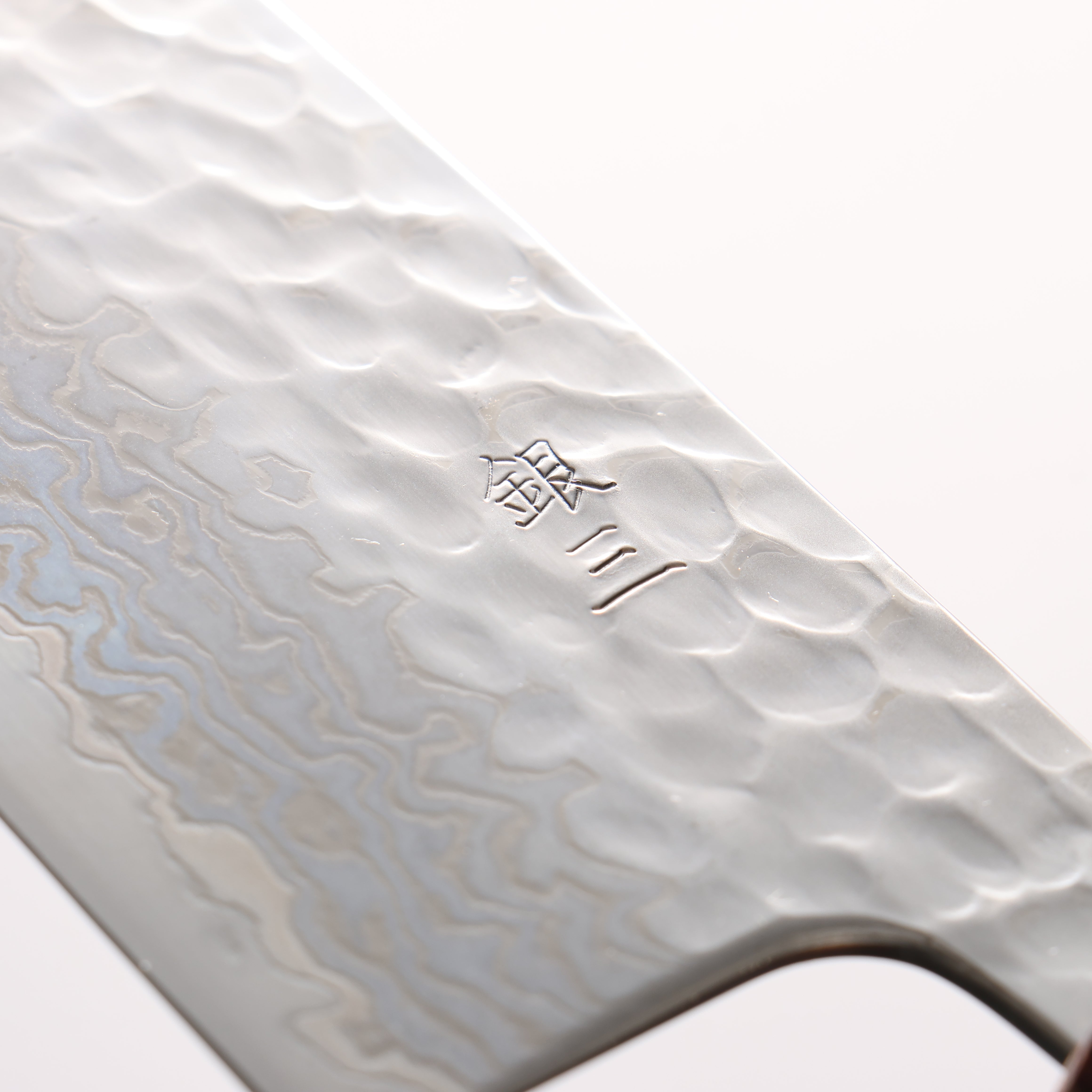 Oul Silver Steel No.3 Hammered Damascus Moon White Santoku 165mm Charcoal Gray Pakka wood Handle