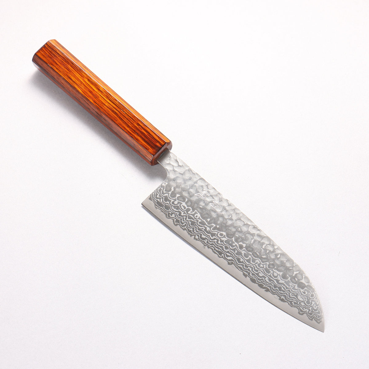 Oul Silver Steel No.3 Hammered Damascus Santoku 165mm Burnt Oak (Lacquered) Handle