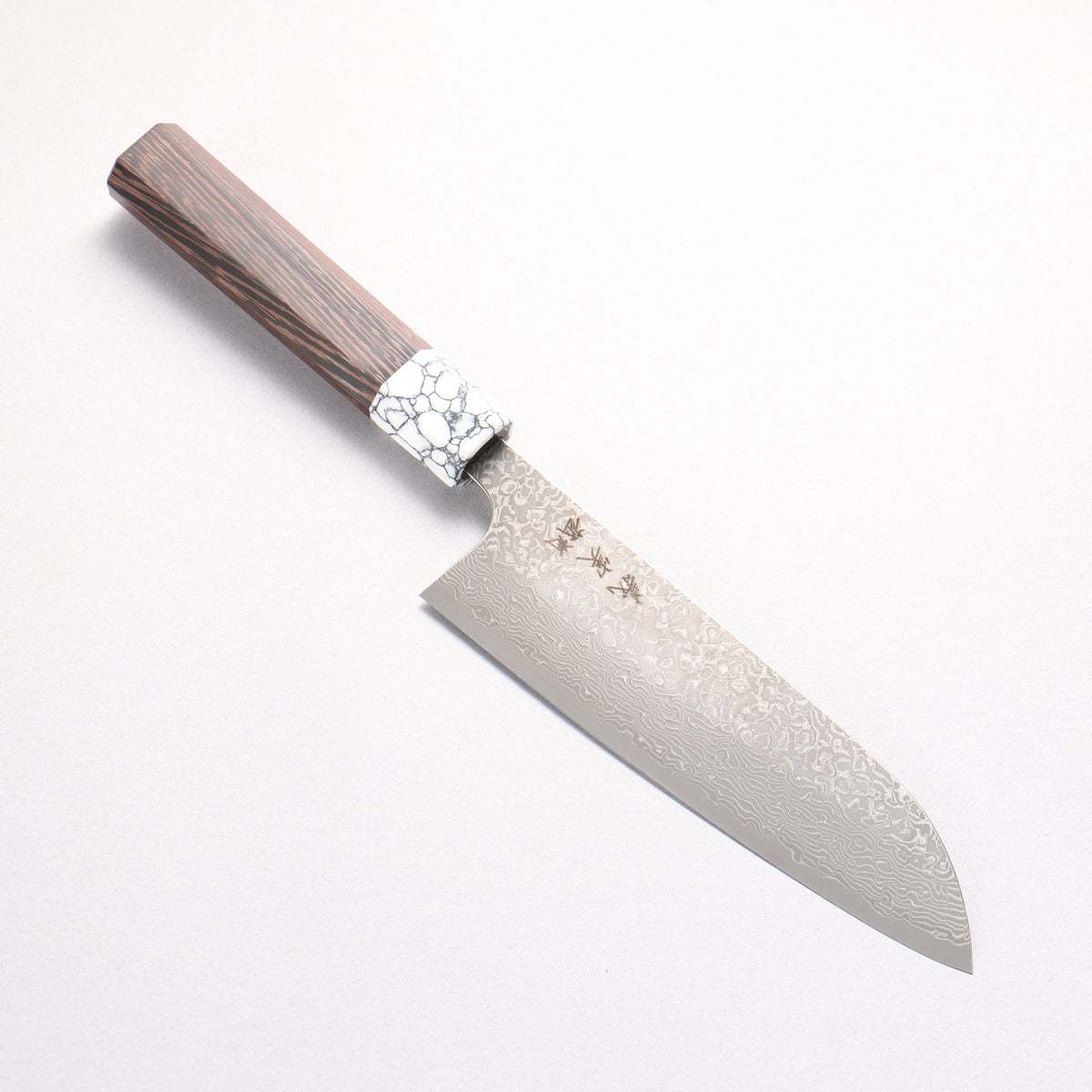 Yoshimi Kato VG10 Black Damascus Santoku 170mm Wenge (ferrule: White Turquoise) Handle