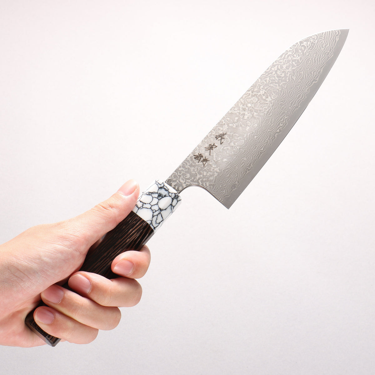 Yoshimi Kato VG10 Black Damascus Santoku 170mm Wenge (ferrule: White Turquoise) Handle