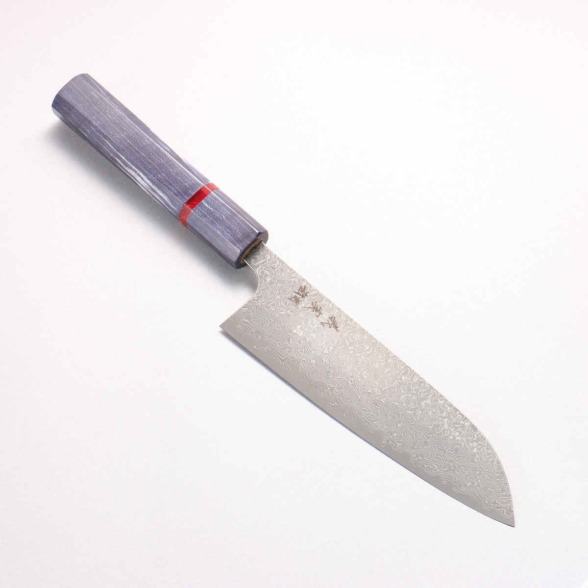 Yoshimi Kato VG10 Black Damascus Santoku 170mm Blue Stabilized Wood (With Red Ring) Handle
