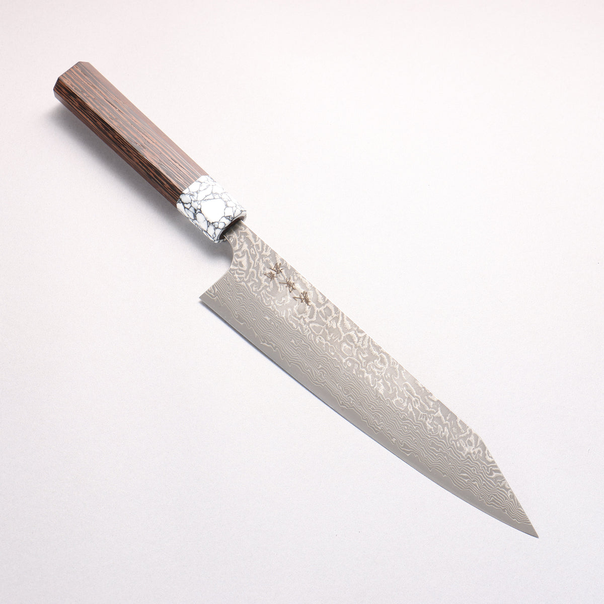 Yoshimi Kato VG10 Black Damascus Kiritsuke Gyuto 210mm Wenge (ferrule: White Turquoise) Handle
