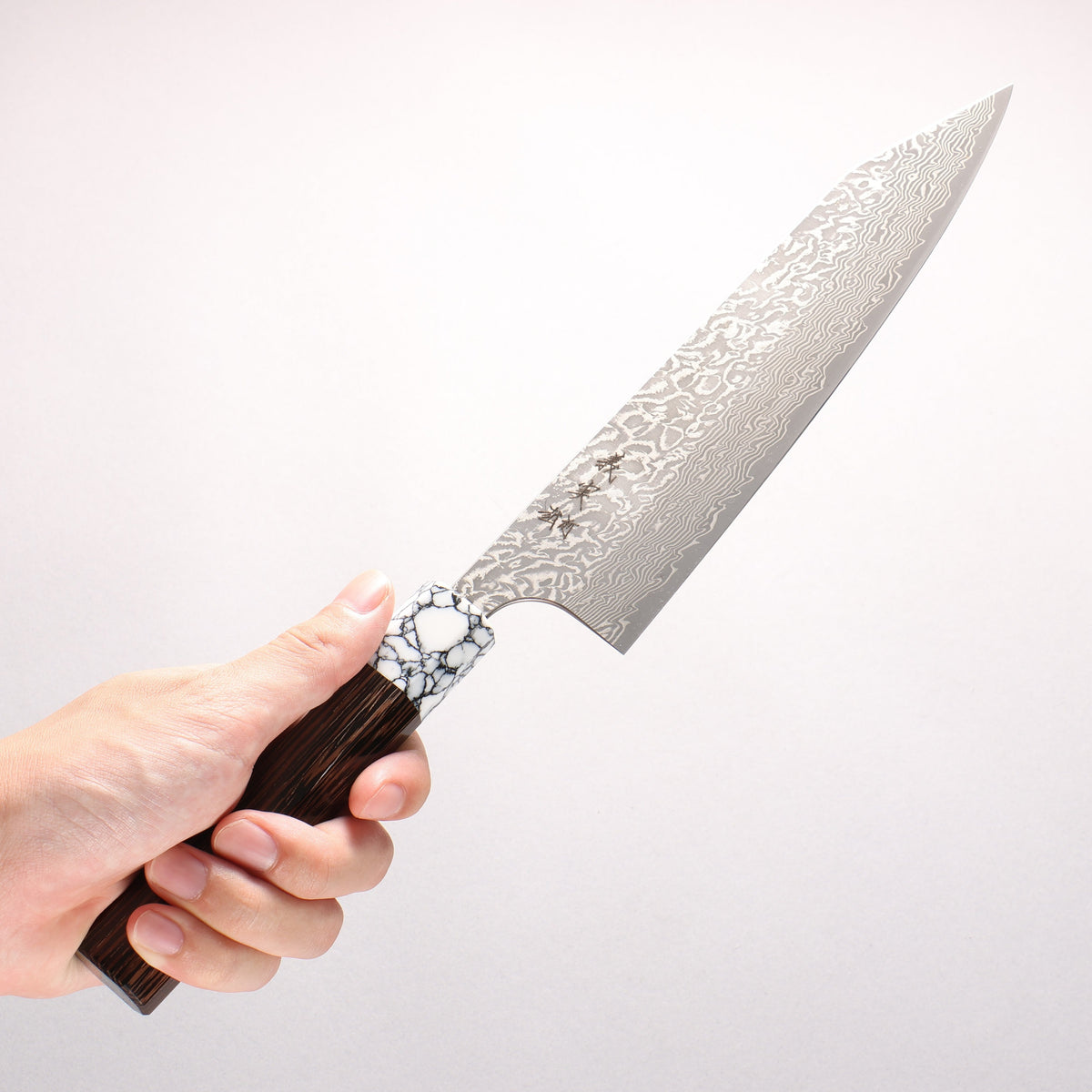 Yoshimi Kato VG10 Black Damascus Kiritsuke Gyuto 210mm Wenge (ferrule: White Turquoise) Handle