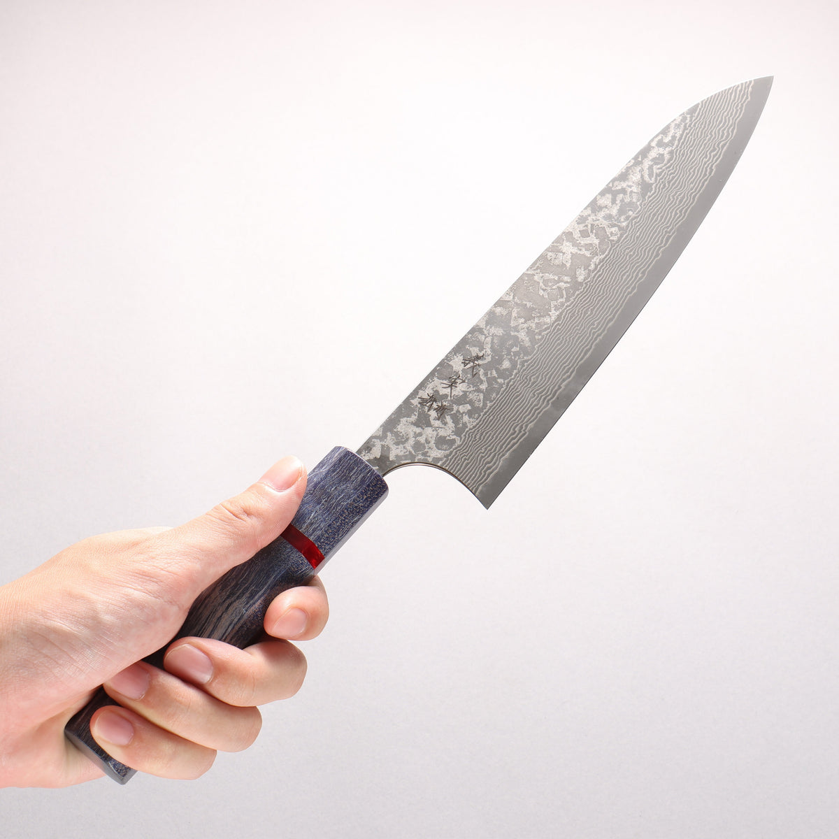 Yoshimi Kato VG10 Black Damascus Gyuto 210mm Blue Stabilized Wood (With Red Ring) Handle
