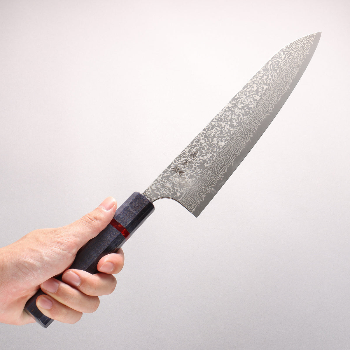 Yoshimi Kato VG10 Black Damascus Gyuto 240mm Blue Stabilized Wood (With Red Ring) Handle