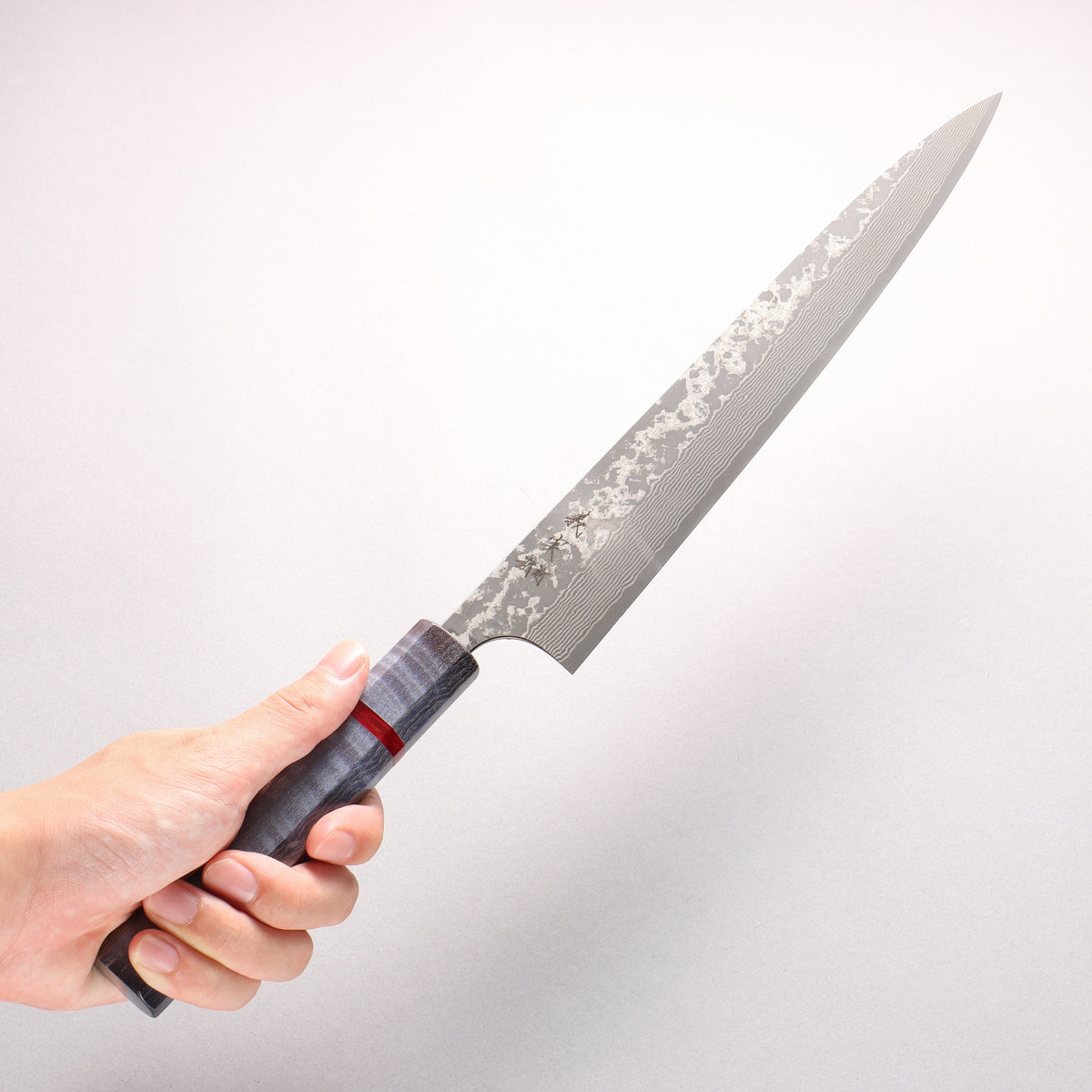Yoshimi Kato VG10 Black Damascus Sujihiki 270mm Blue Stabilized Wood (With Red Ring) Handle