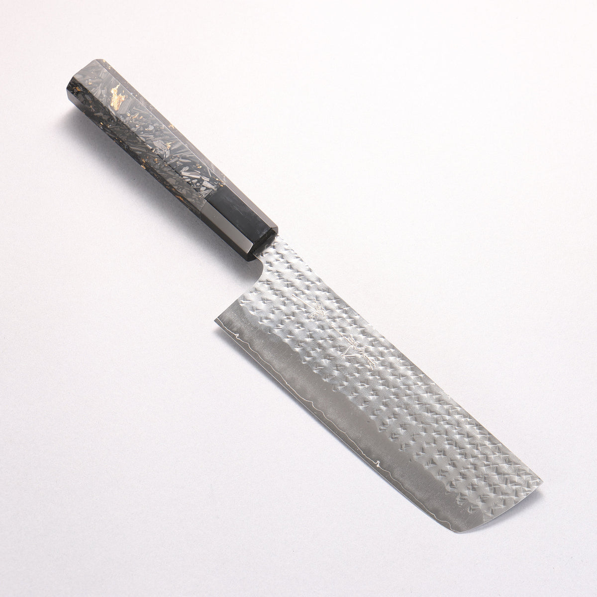 [Ginza Only] Yu Kurosaki Senko SG2 Hammered Nakiri 165mm Carbon Fiber with Gold Speckles (ferrule: Black Water Buffalo Horn) Handle - Seisuke Knife